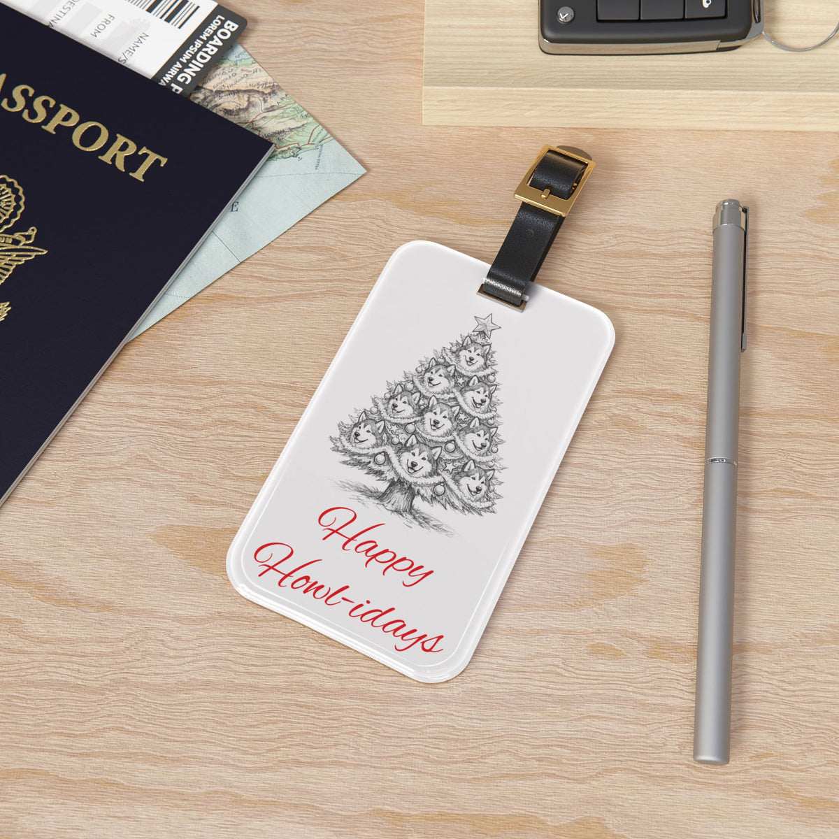 Happy Howl-idays Leather Strap Luggage Tag