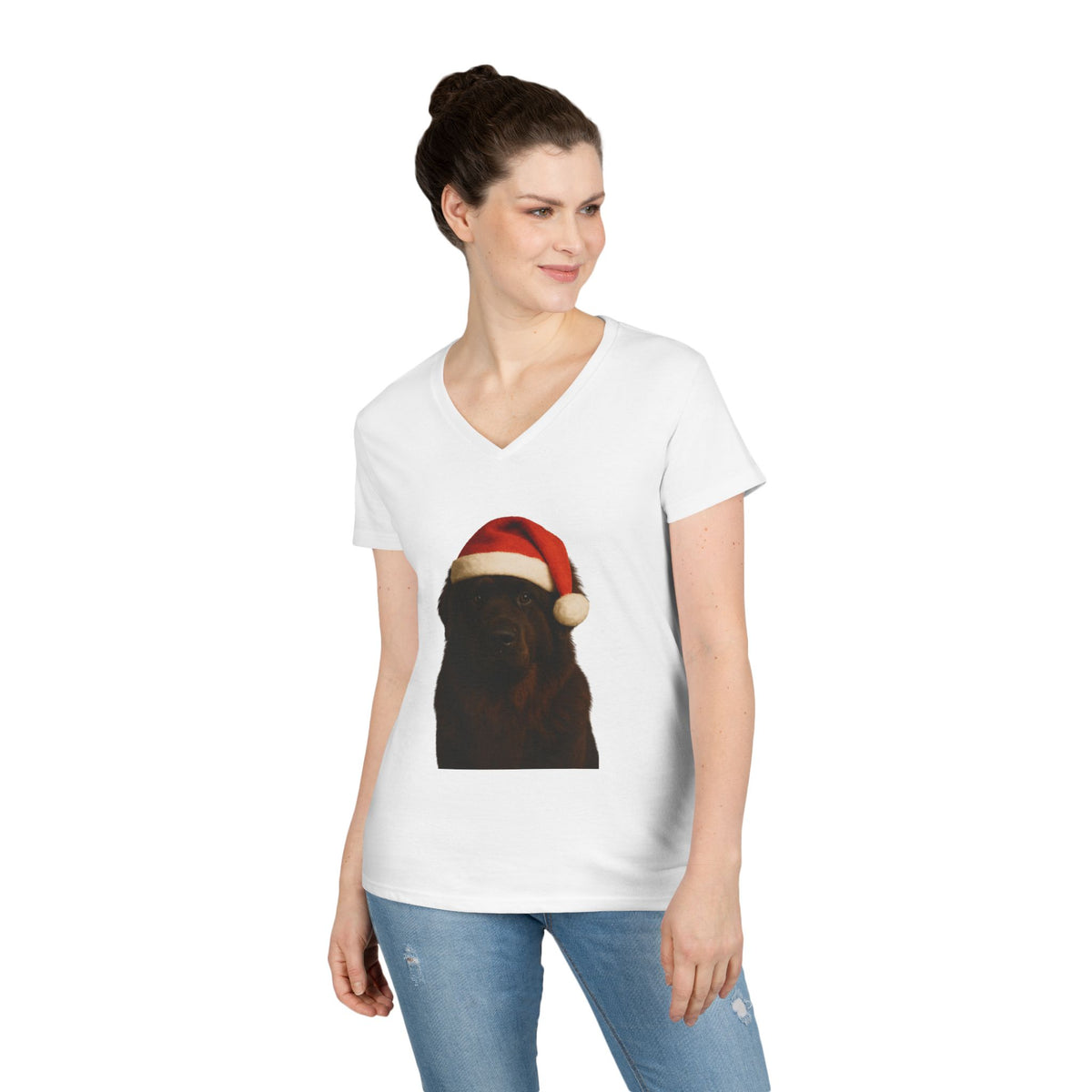 Santa Paws Newfie Women's V-Neck Tee