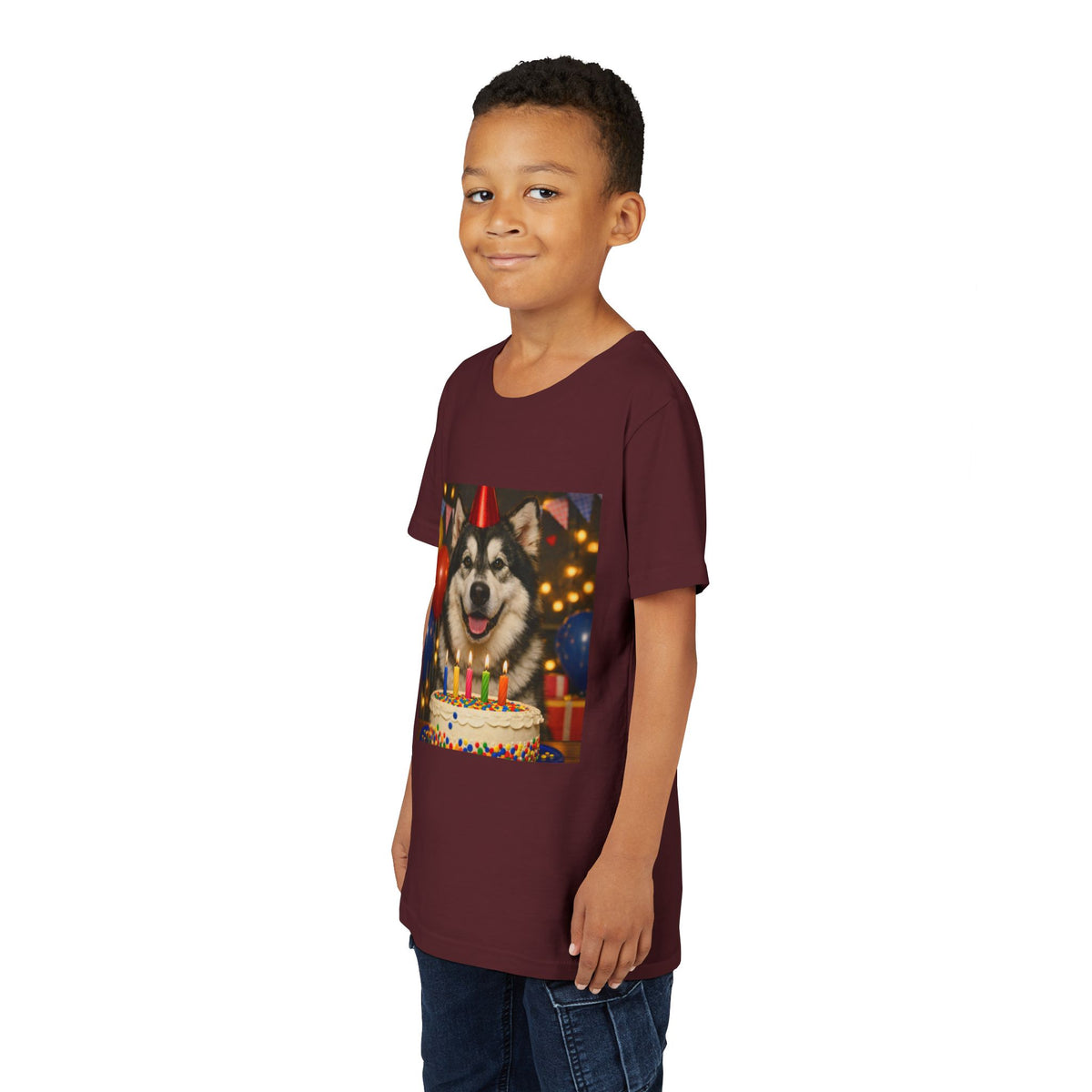 Birthday Buddy Malamute Youth Unisex Short Sleeve Crewneck Tee