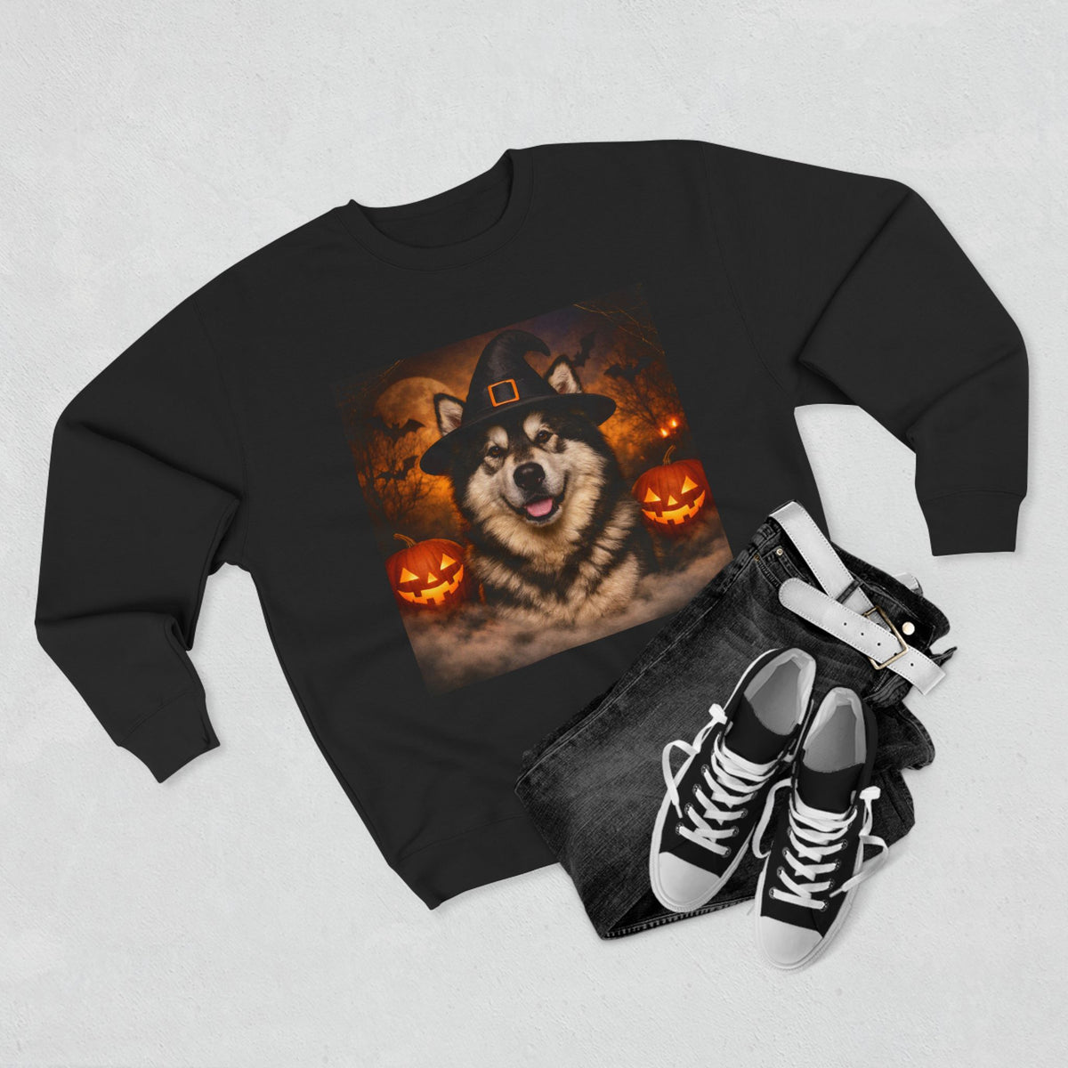 Witch Hat Pack Malamute Unisex Crewneck Sweatshirt