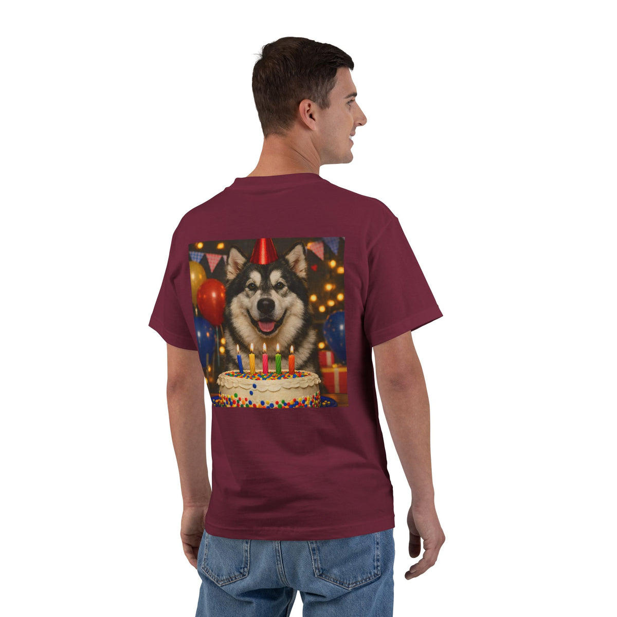 Birthday Buddy Malamute Men's Short-Sleeve Crewneck Tee