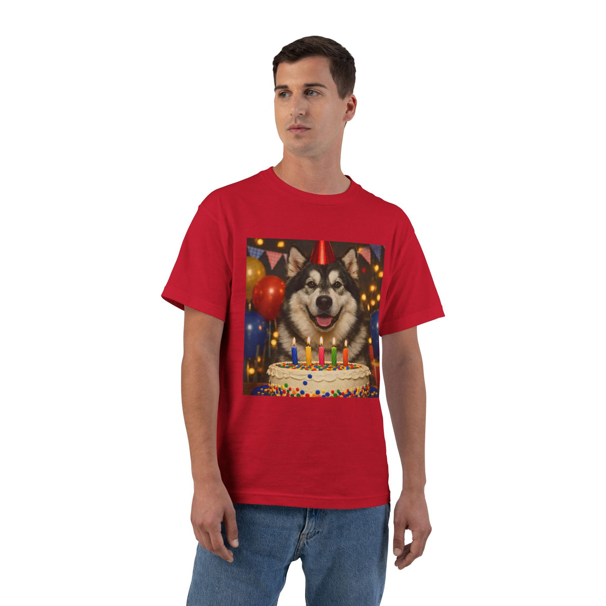 Birthday Buddy Malamute Men's Short-Sleeve Crewneck Tee