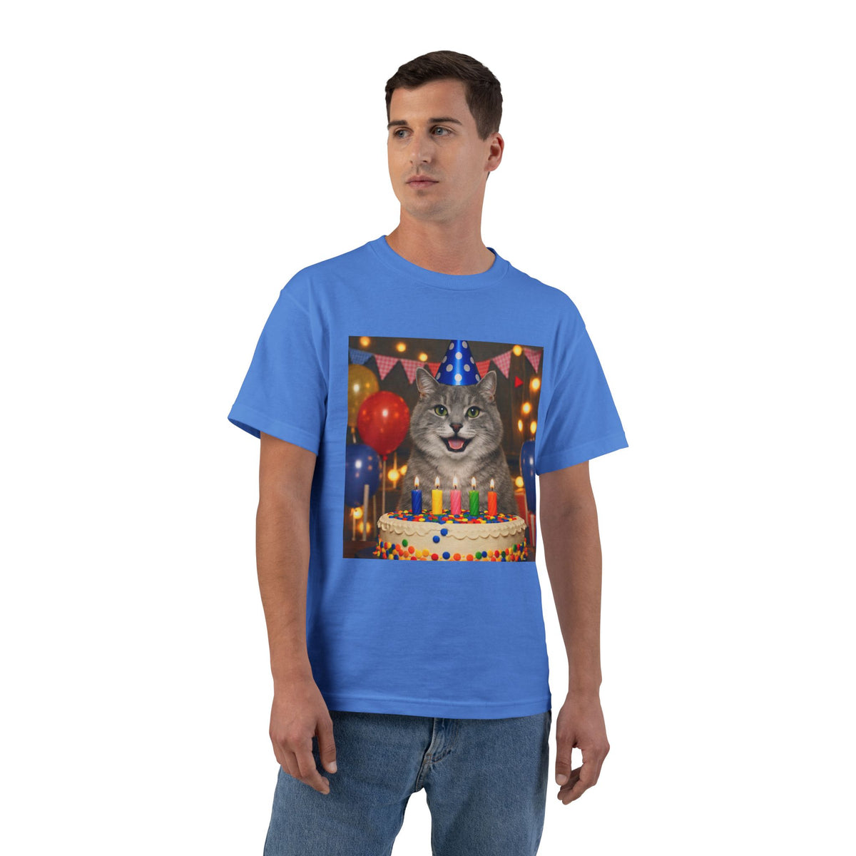 Birthday Buddy Cat Men's Short-Sleeve Crewneck Tee