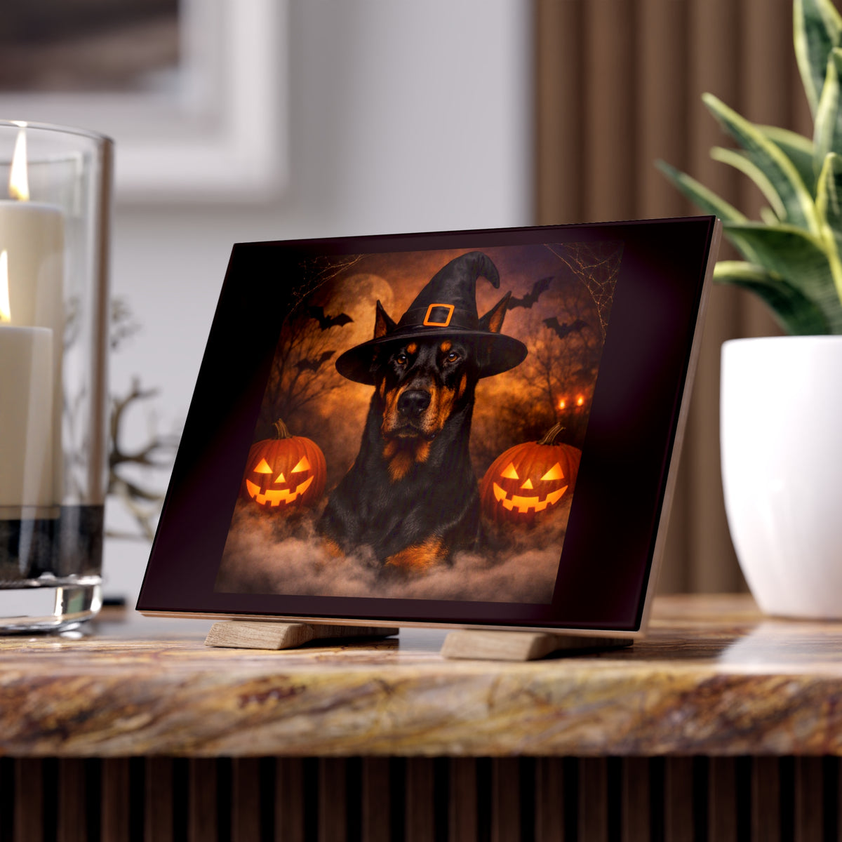 Witch Hat Pack Doberman Ceramic Photo Tile