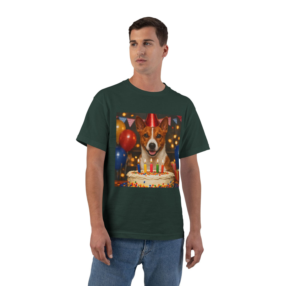 Birthday Buddy Basenji Men's Short-Sleeve Crewneck Tee