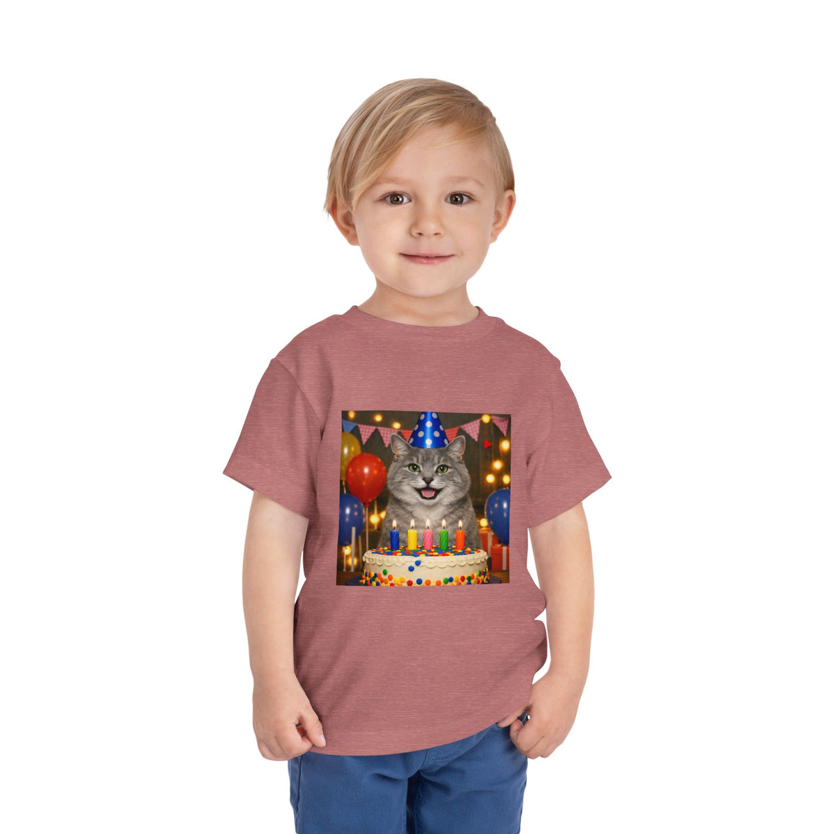 Birthday Buddy Cat Toddler Unisex Short Sleeve Crewneck Tee