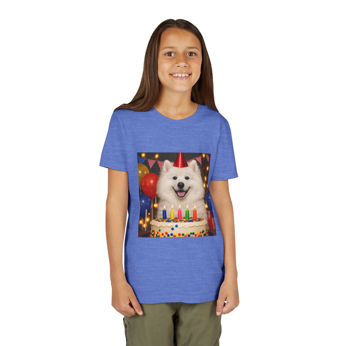 Birthday Buddy Samoyed Youth Unisex Short Sleeve Crewneck Tee