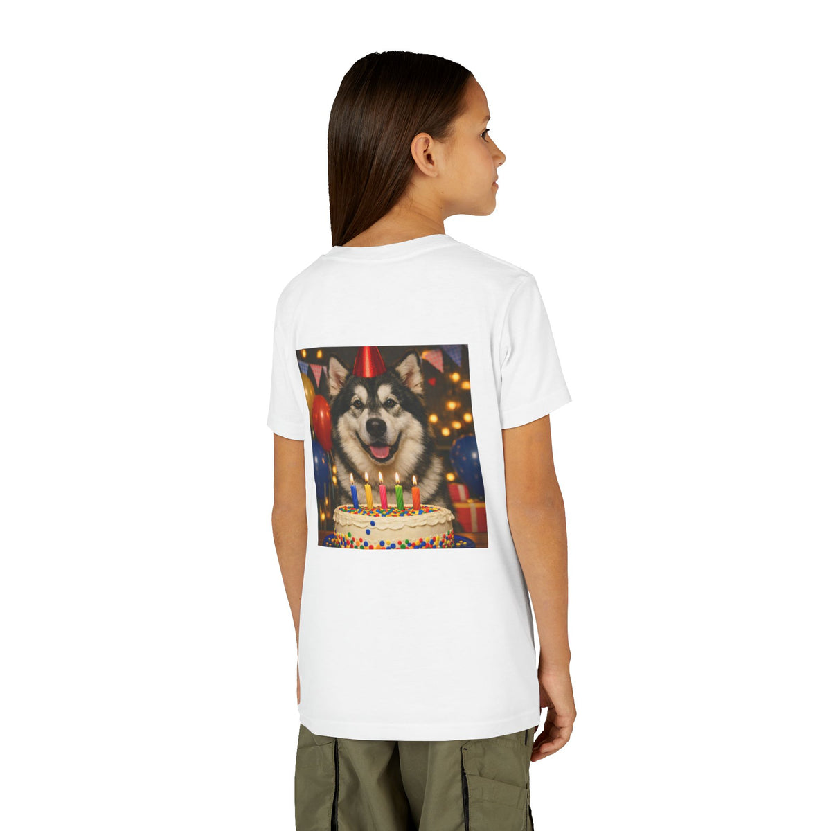 Birthday Buddy Malamute Youth Unisex Short Sleeve Crewneck Tee
