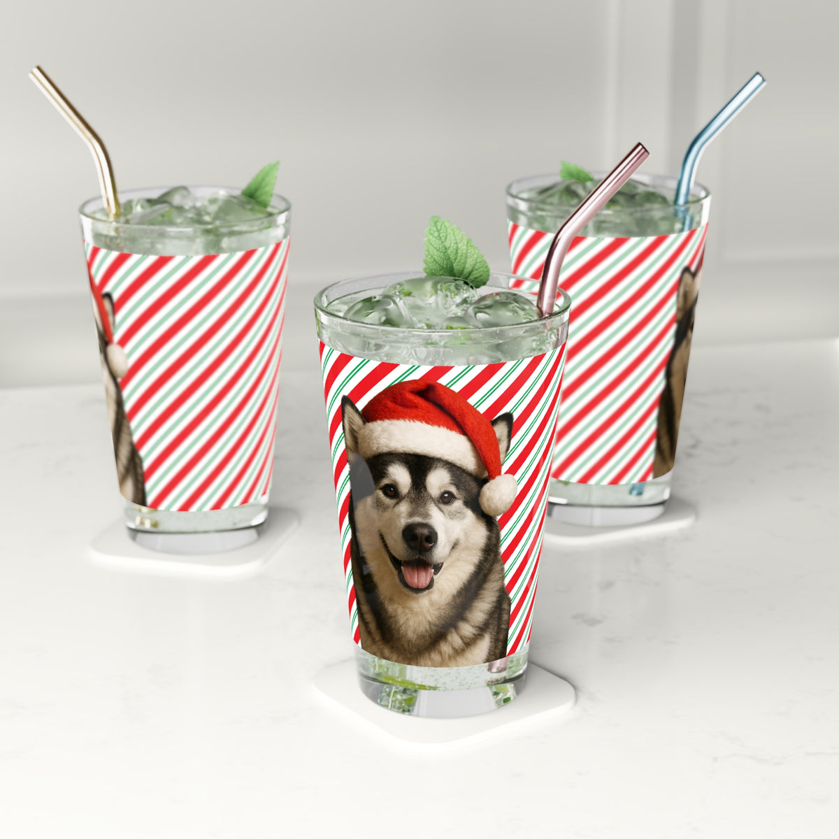 Santa Paws Malamute Drinking Glass