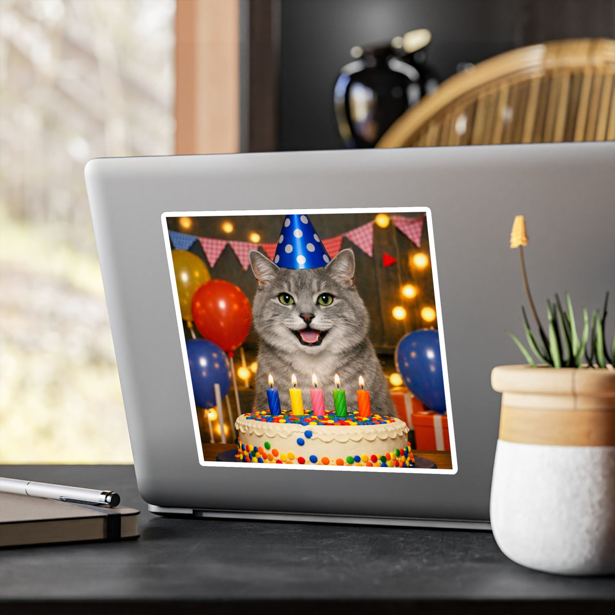 Birthday Buddy Cat Vinyl Decal