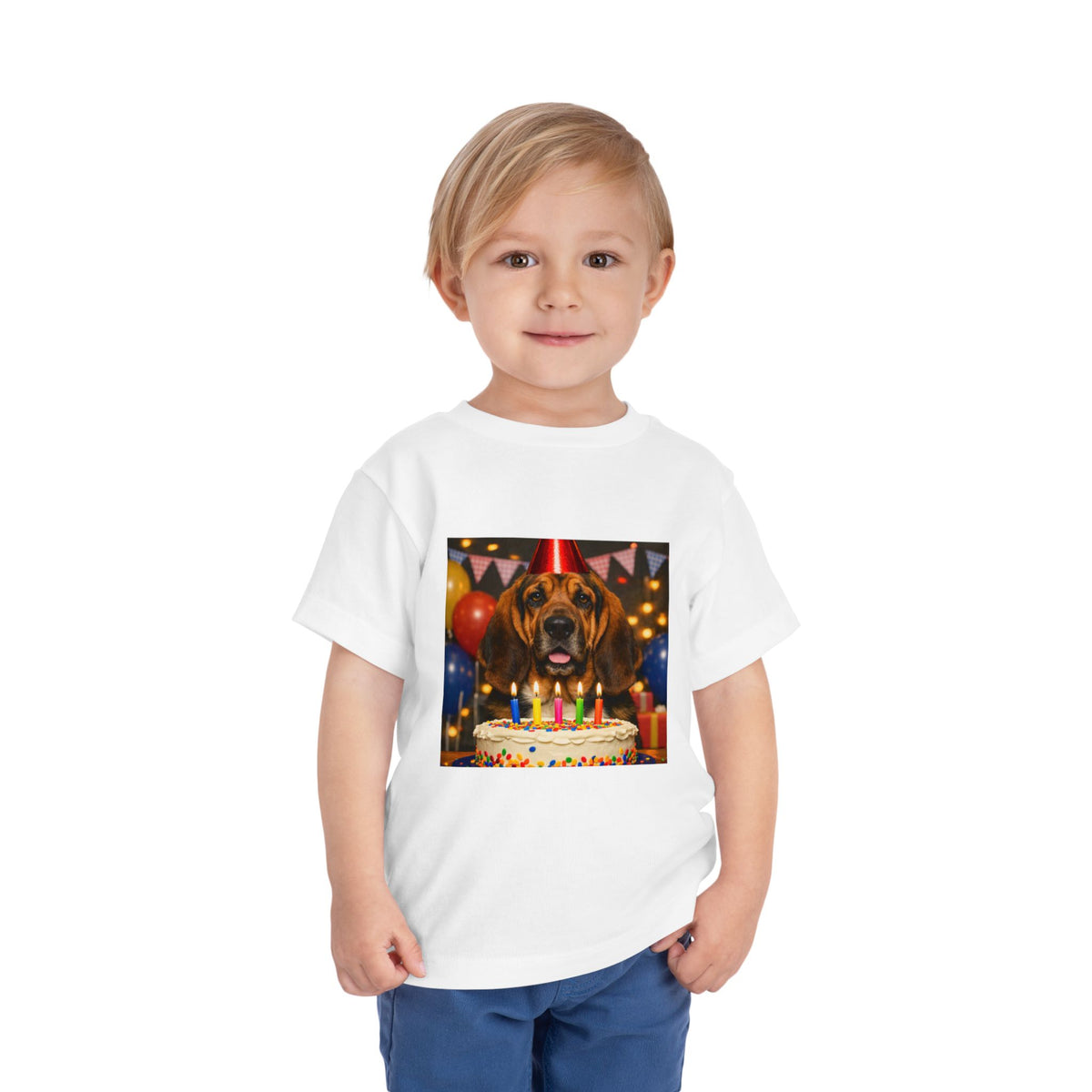 Birthday Buddy Bloodhound Toddler Unisex Short Sleeve Crewneck Tee