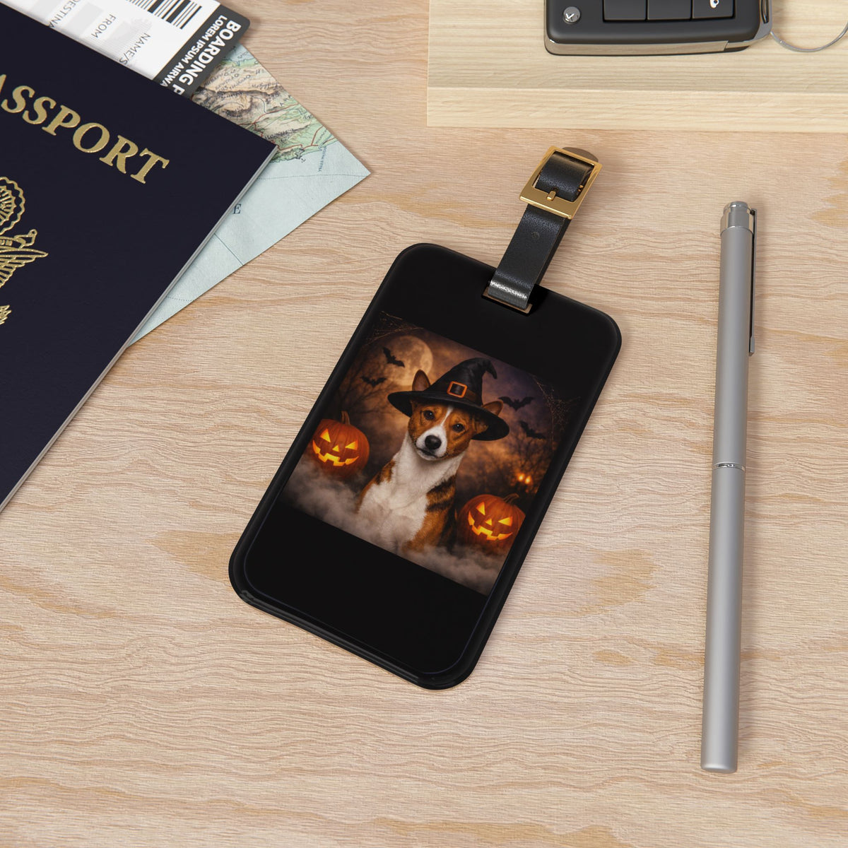 Witch Hat Pack Basenji Leather Strap Luggage Tag
