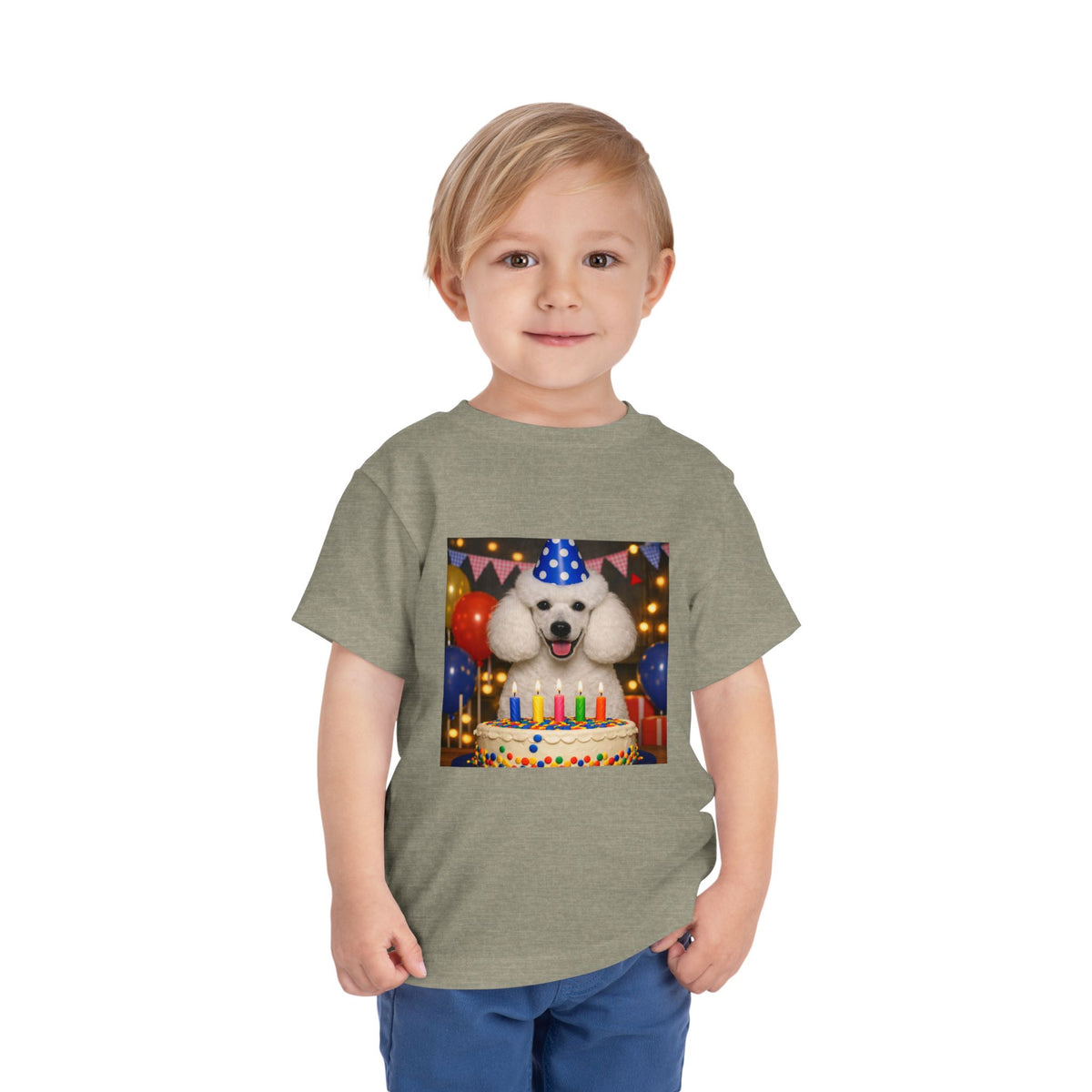 Birthday Buddy Poodle Toddler Unisex Short Sleeve Crewneck Tee
