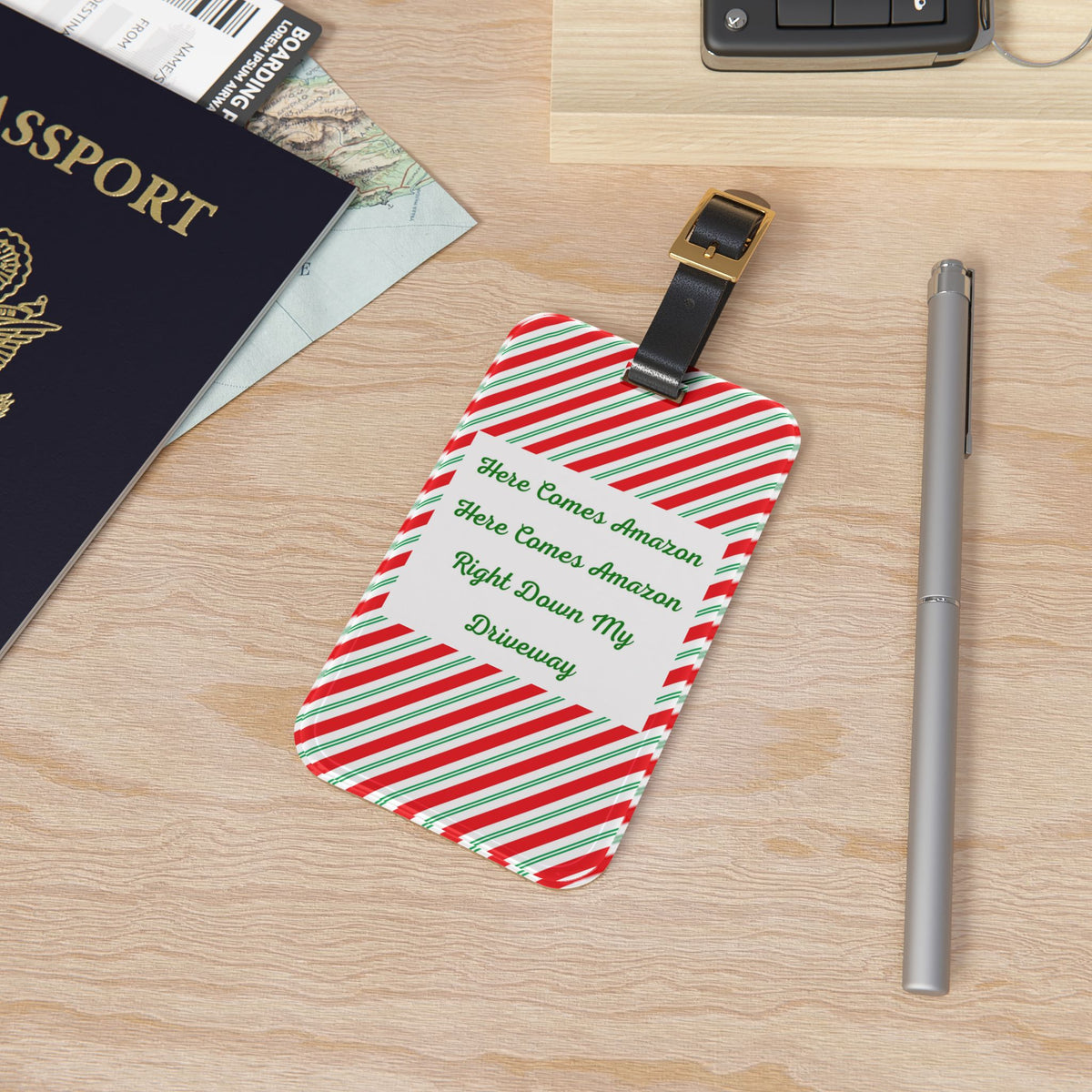 Here Comes Amazon Leather Strap Luggage Tag