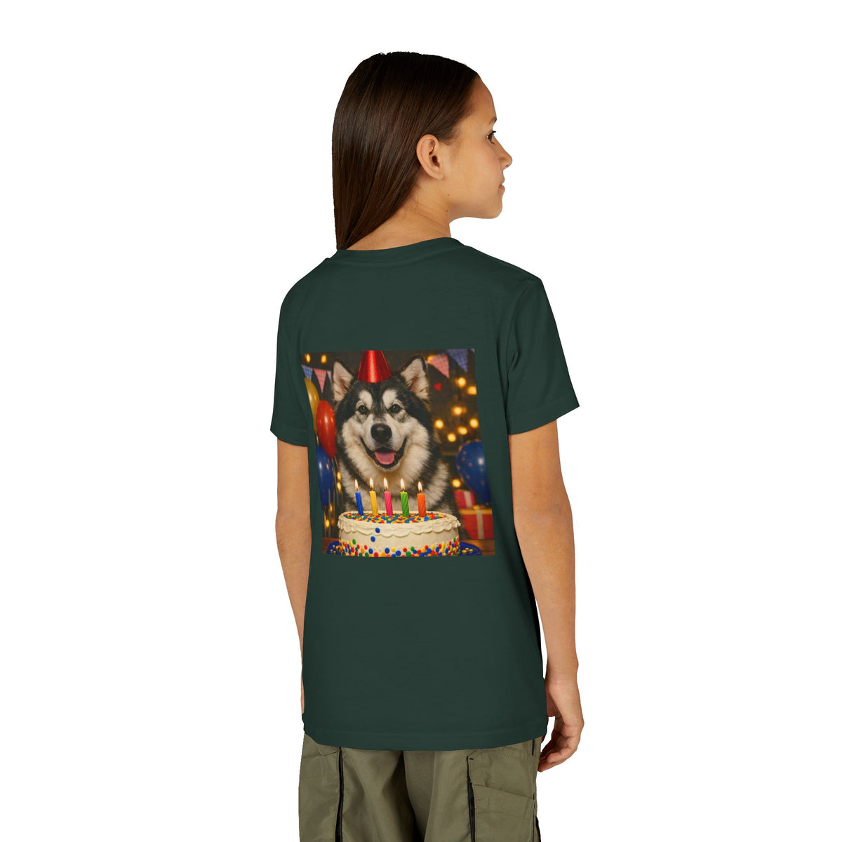 Birthday Buddy Malamute Youth Unisex Short Sleeve Crewneck Tee