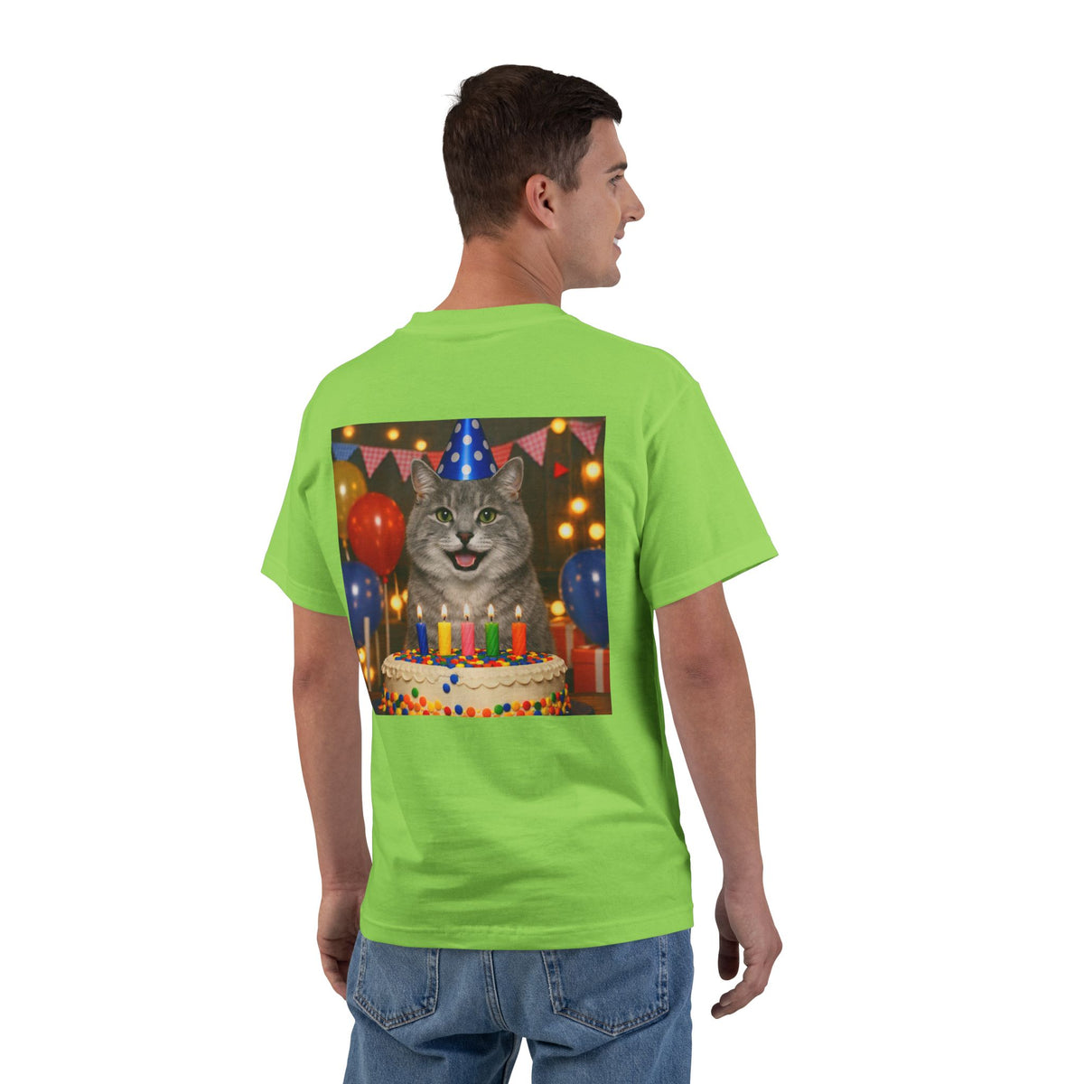 Birthday Buddy Cat Men's Short-Sleeve Crewneck Tee