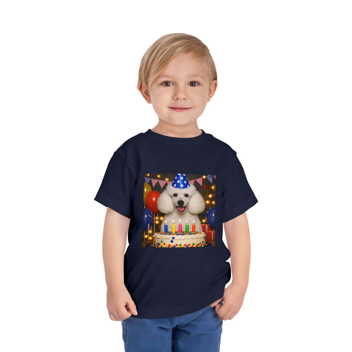 Birthday Buddy Poodle Toddler Unisex Short Sleeve Crewneck Tee