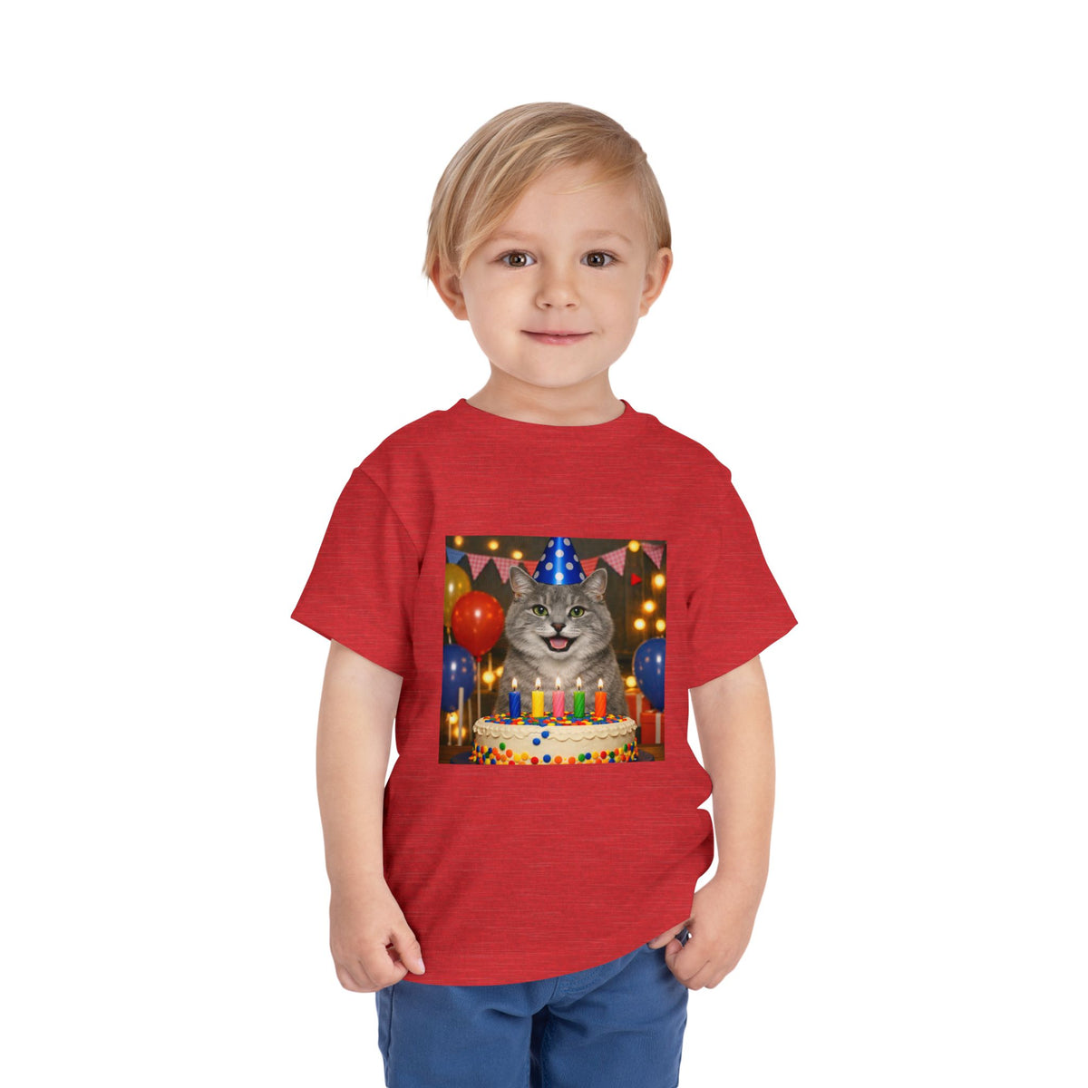Birthday Buddy Cat Toddler Unisex Short Sleeve Crewneck Tee