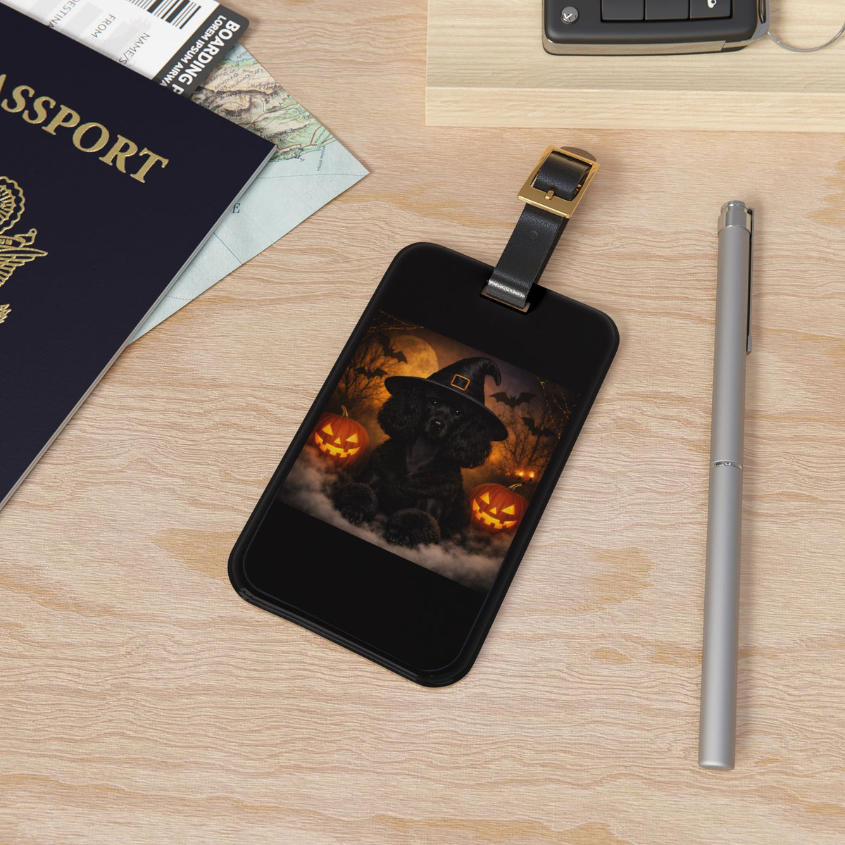 Witch Hat Pack Poodle Leather Strap Luggage Tag