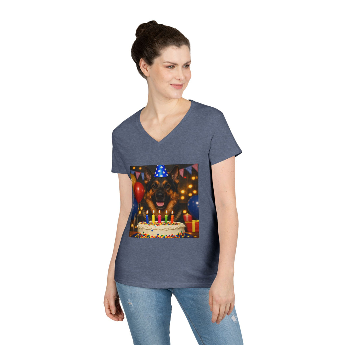 Birthday Buddy German Shepherd Women's V-Neck Tee