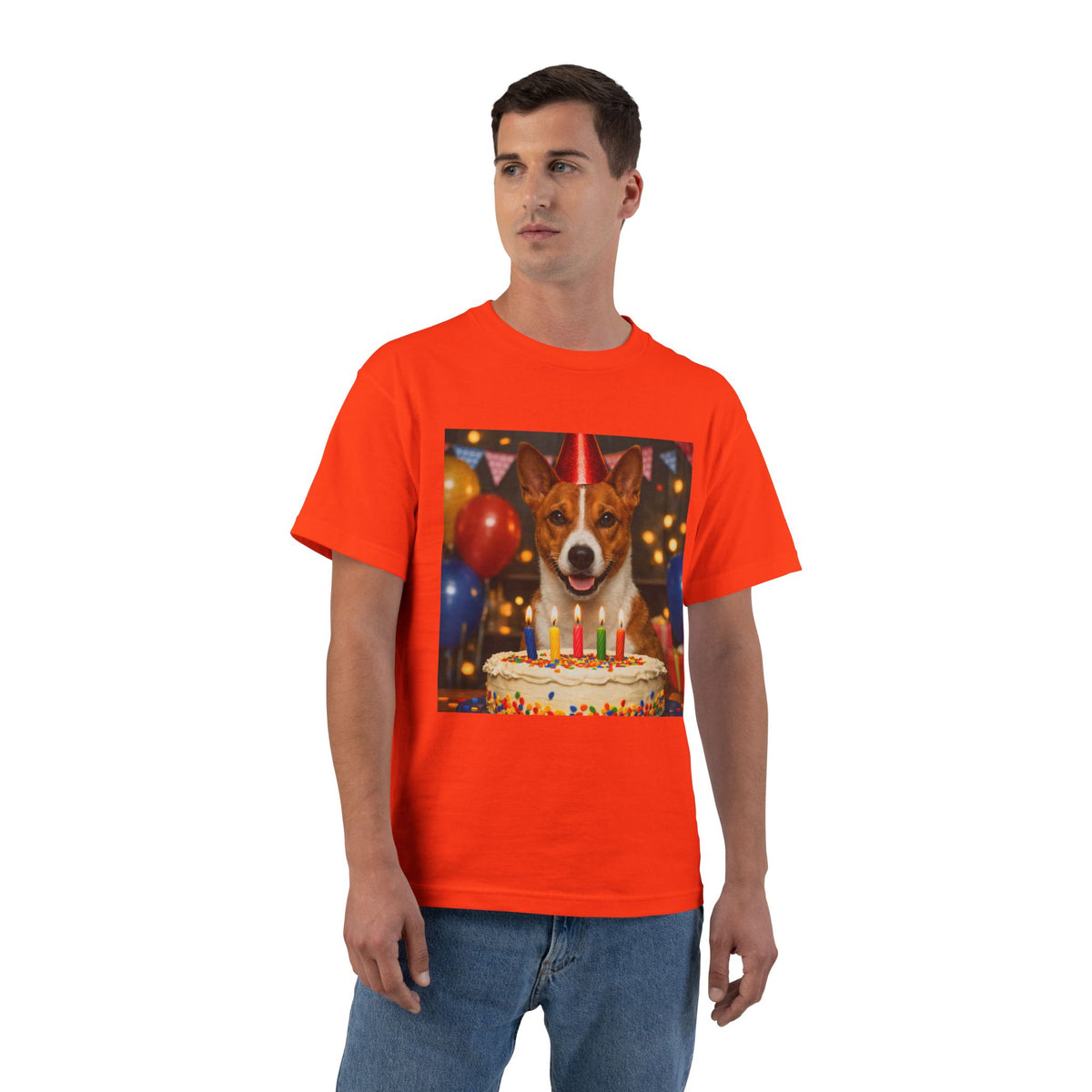 Birthday Buddy Basenji Men's Short-Sleeve Crewneck Tee