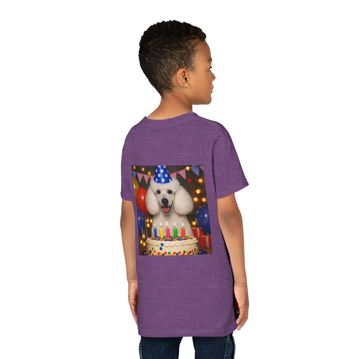 Birthday Buddy Poodle Youth Unisex Short Sleeve Crewneck Tee