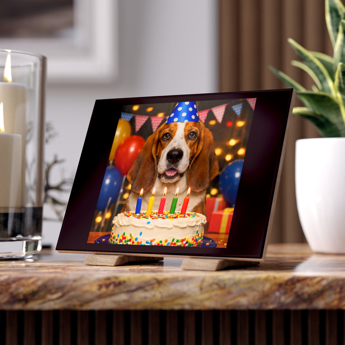 Birthday Buddy Basset Ceramic Photo Tile