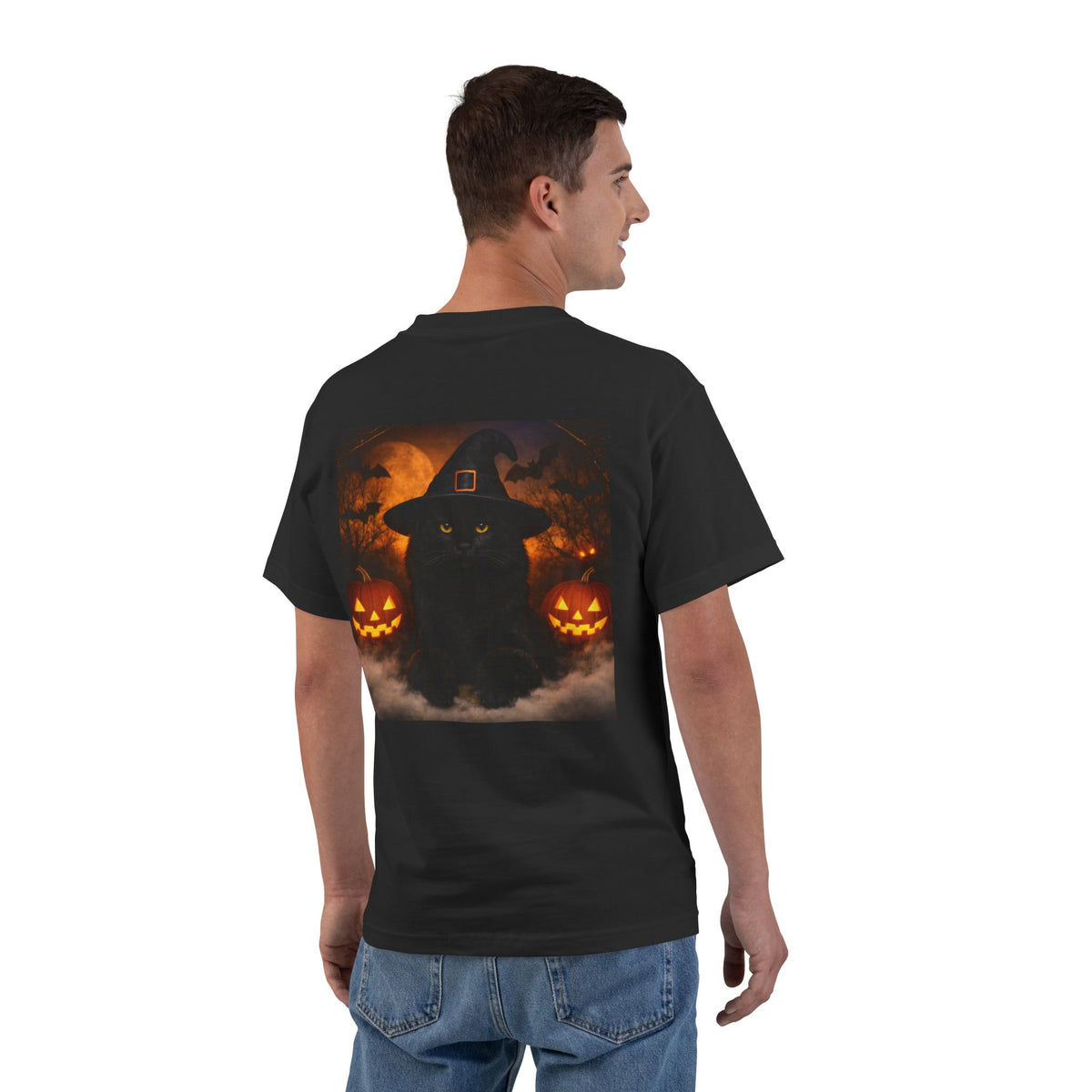 Witch Hat Pack Cat Men's Short-Sleeve Crewneck Tee