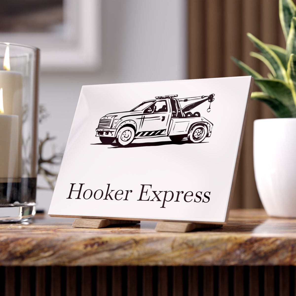 H**ker Express Wheel Lift Tow Truck Ceramic Photo Tile