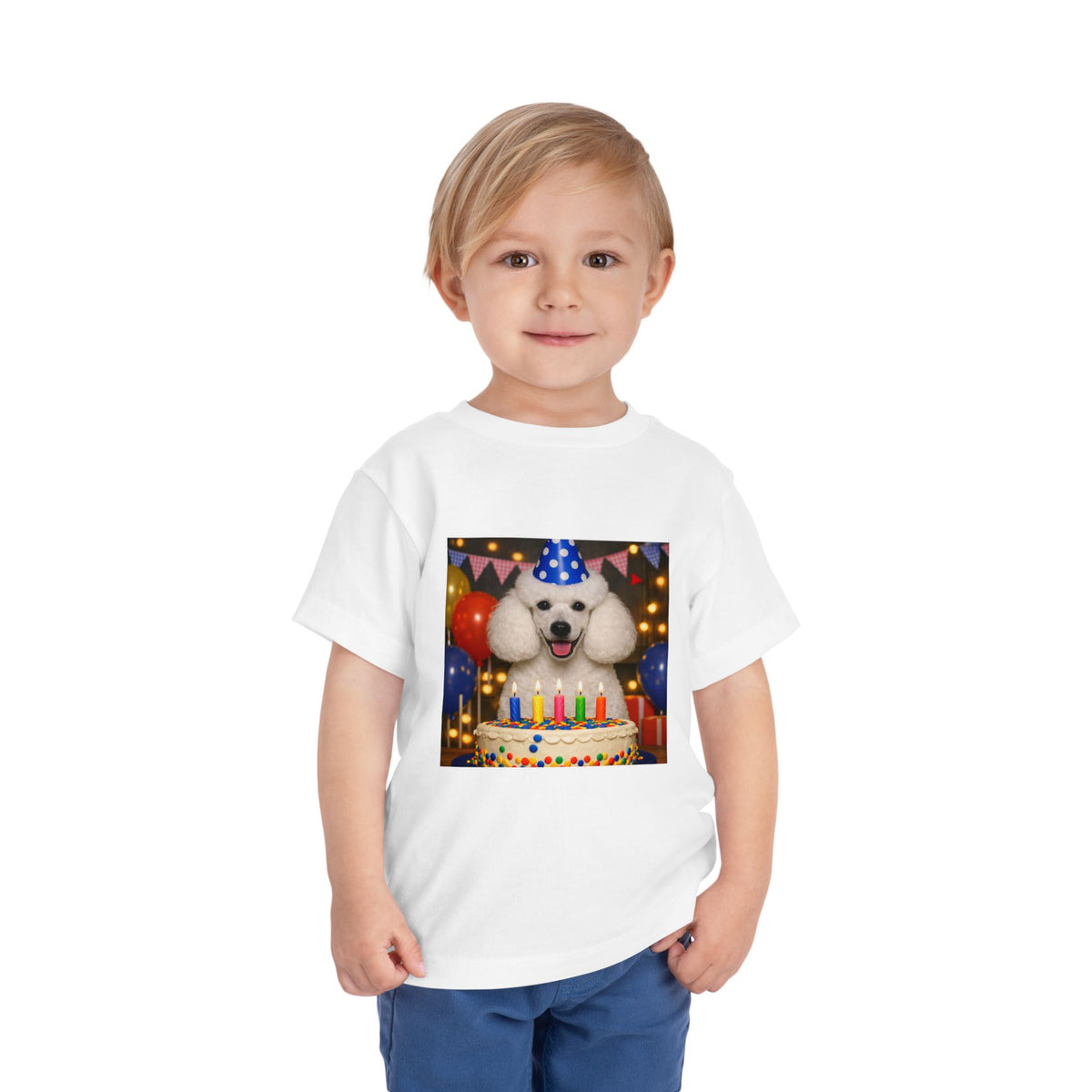 Birthday Buddy Poodle Toddler Unisex Short Sleeve Crewneck Tee