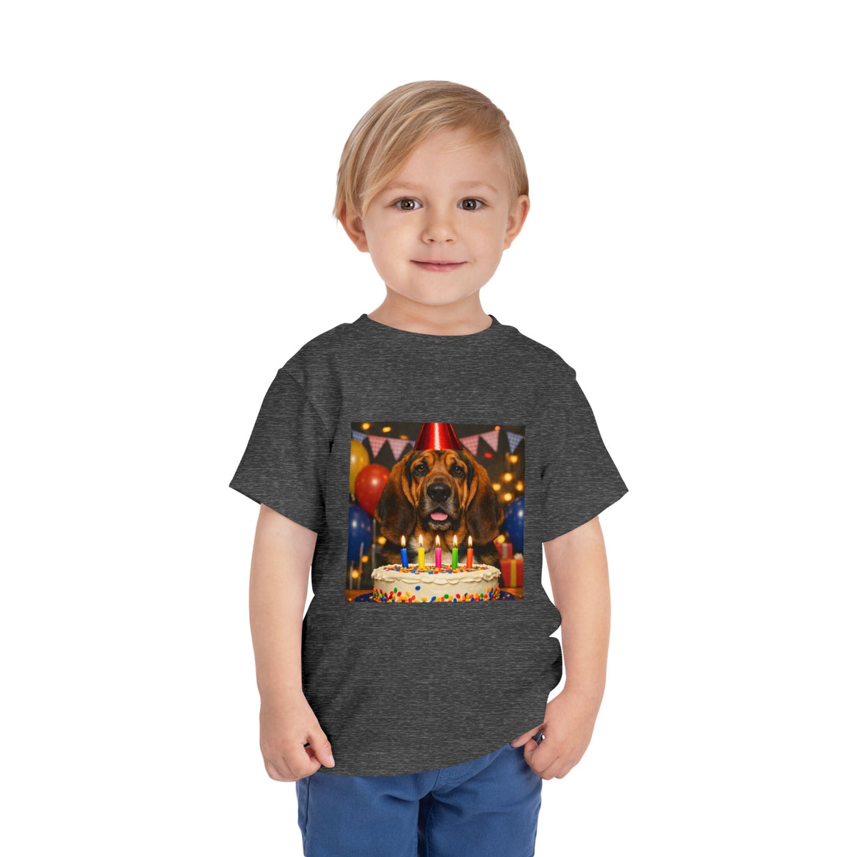 Birthday Buddy Bloodhound Toddler Unisex Short Sleeve Crewneck Tee