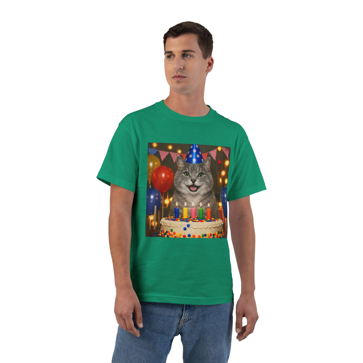 Birthday Buddy Cat Men's Short-Sleeve Crewneck Tee