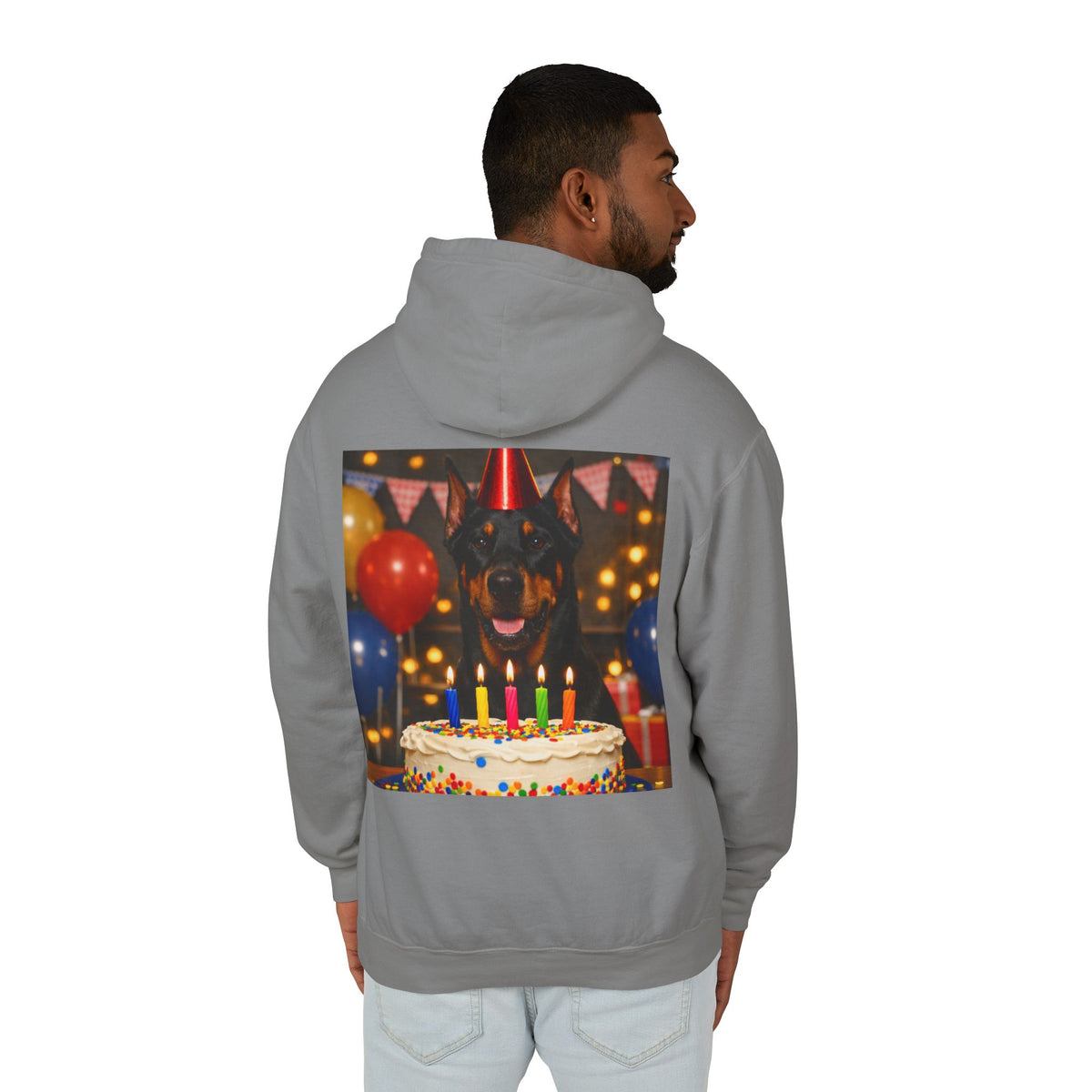 Birthday Buddy Doberman Unisex Lightweight Hoodie
