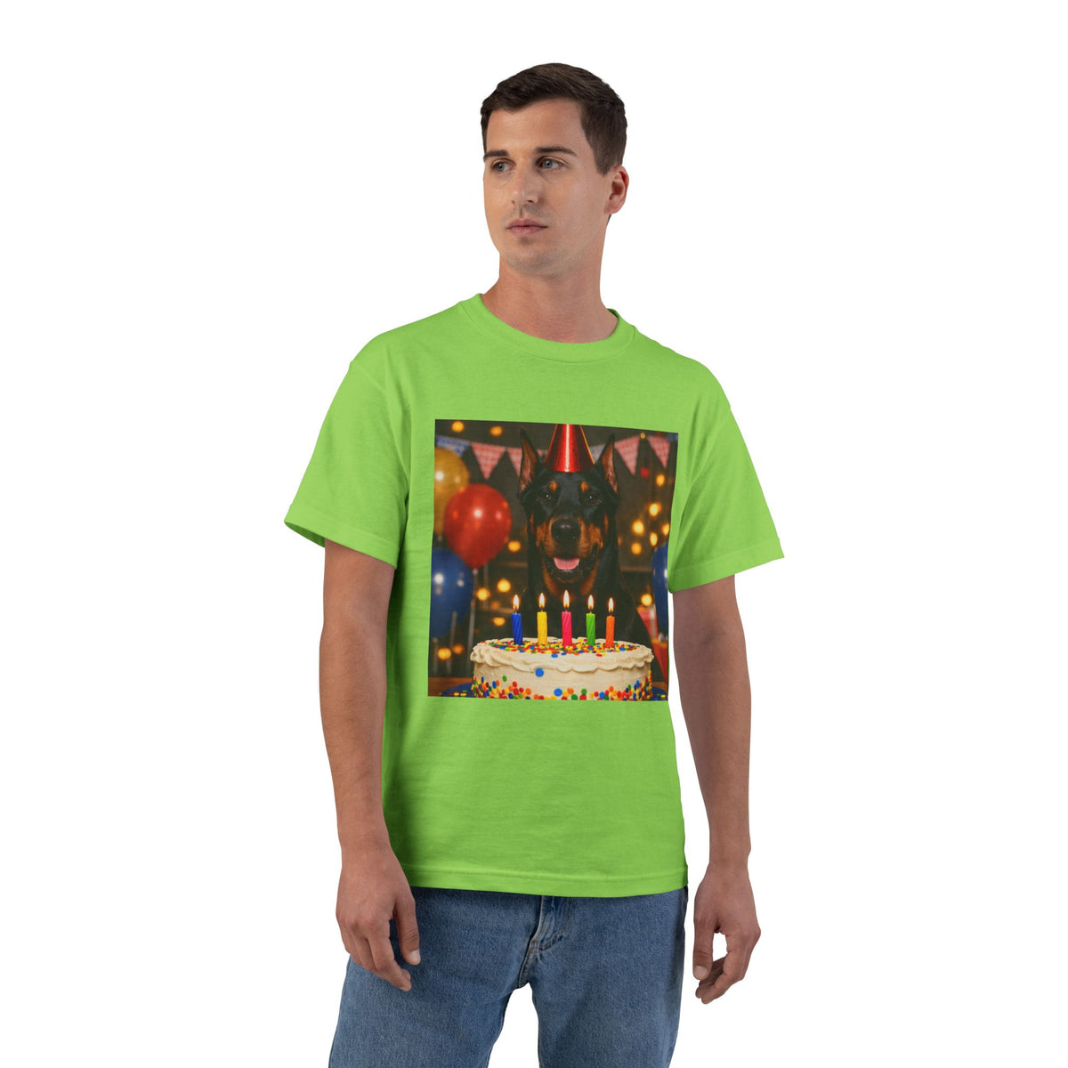 Birthday Buddy Doberman Men's Short-Sleeve Crewneck Tee