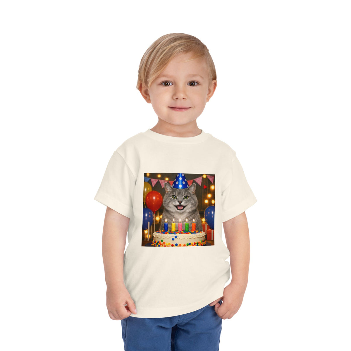 Birthday Buddy Cat Toddler Unisex Short Sleeve Crewneck Tee