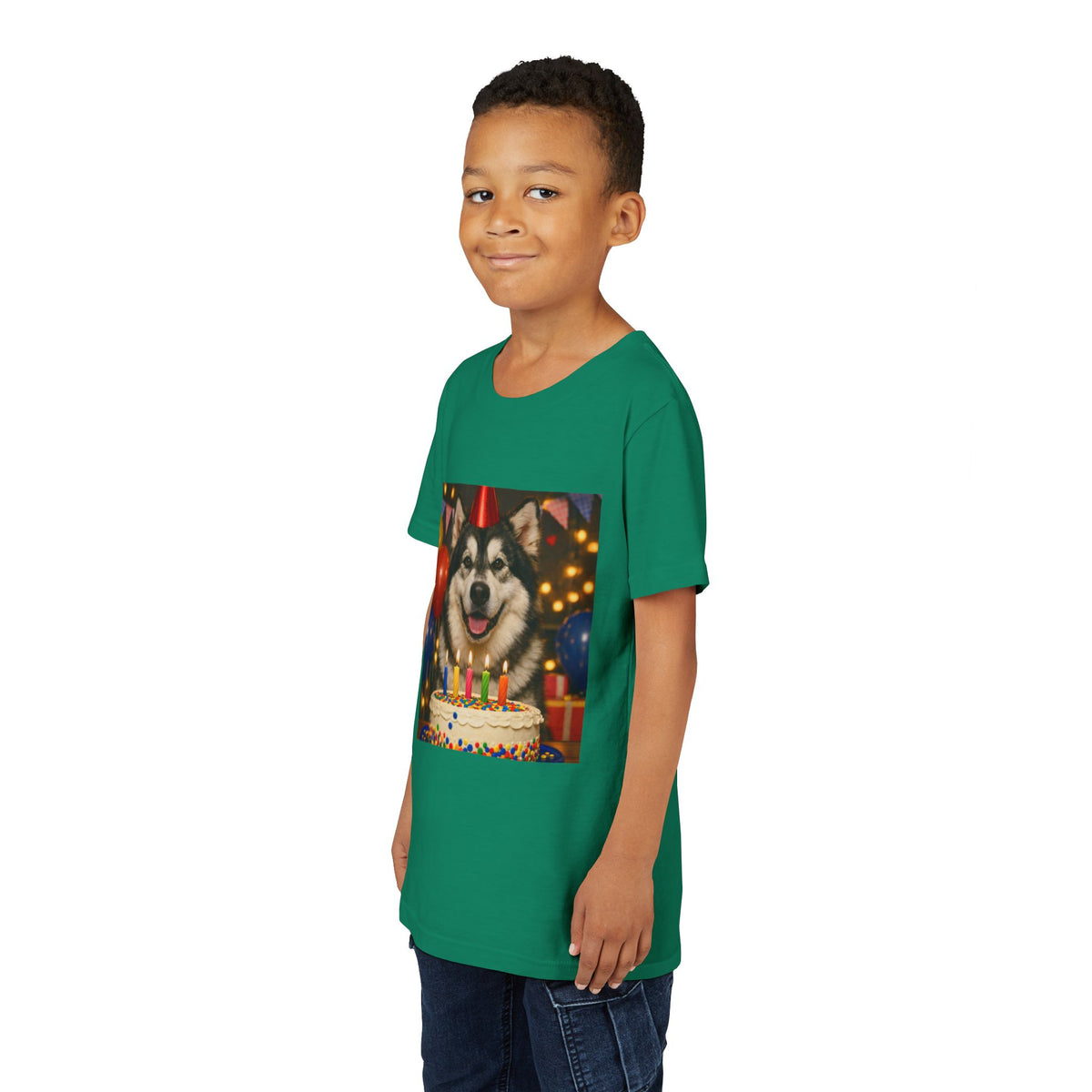 Birthday Buddy Malamute Youth Unisex Short Sleeve Crewneck Tee