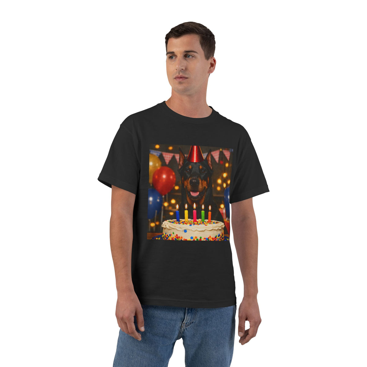 Birthday Buddy Doberman Men's Short-Sleeve Crewneck Tee