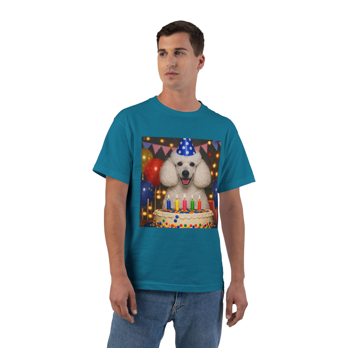 Birthday Buddy Poodle Men's Short-Sleeve Crewneck Tee