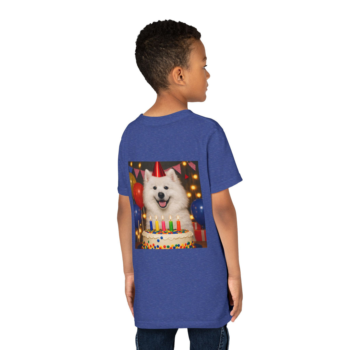 Birthday Buddy Samoyed Youth Unisex Short Sleeve Crewneck Tee