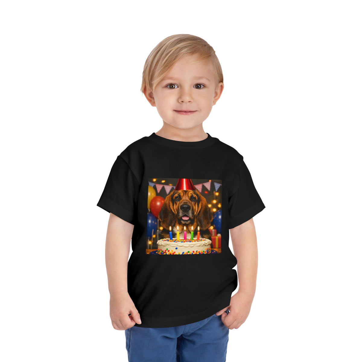 Birthday Buddy Bloodhound Toddler Unisex Short Sleeve Crewneck Tee