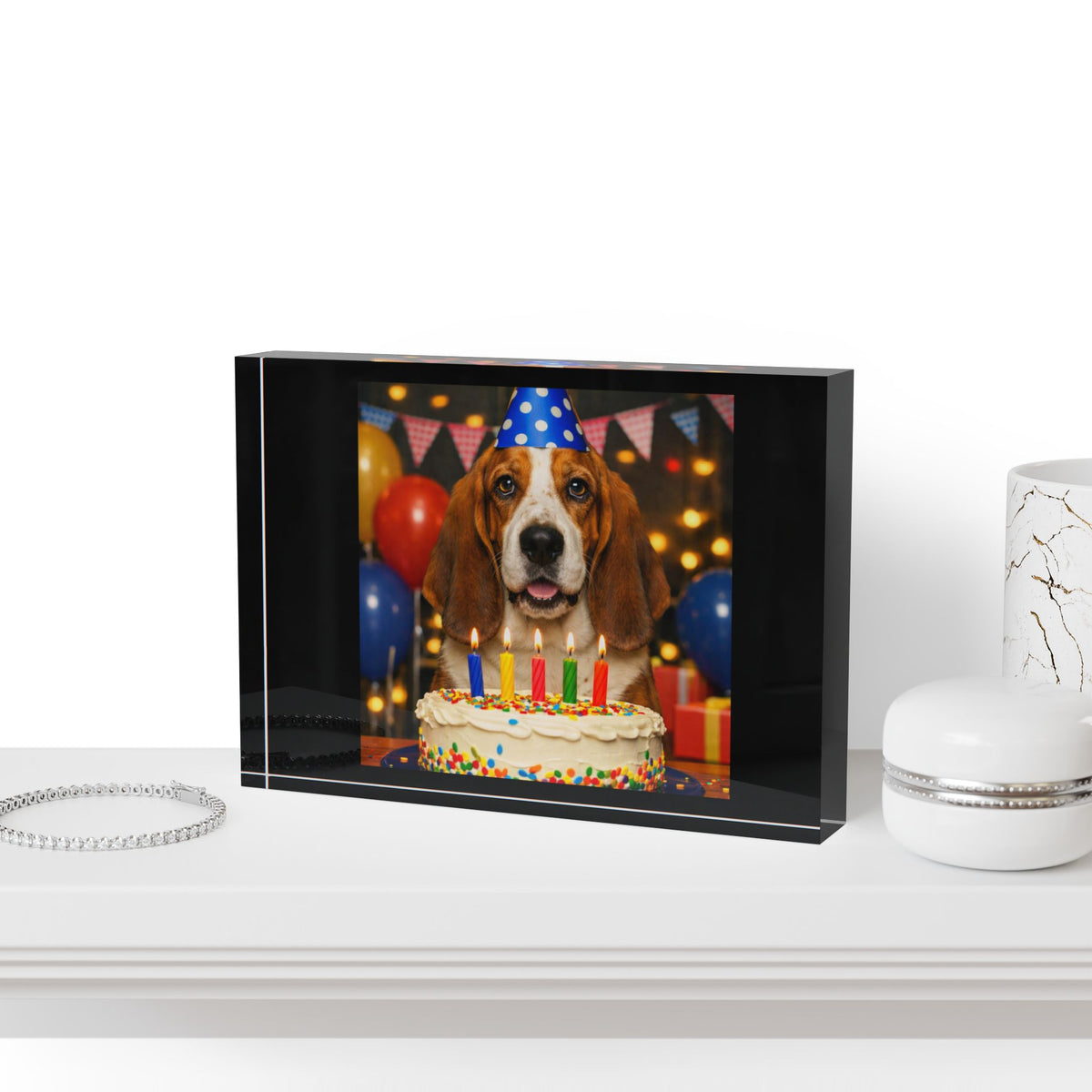 Birthday Buddy Basset Acrylic Photo Block