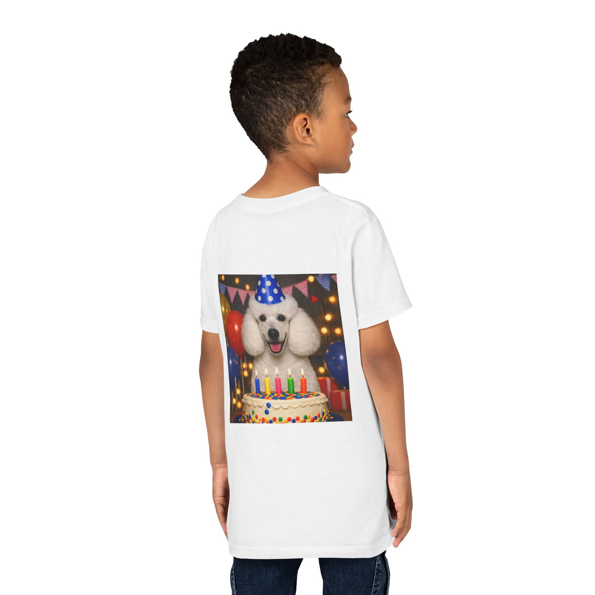 Birthday Buddy Poodle Youth Unisex Short Sleeve Crewneck Tee