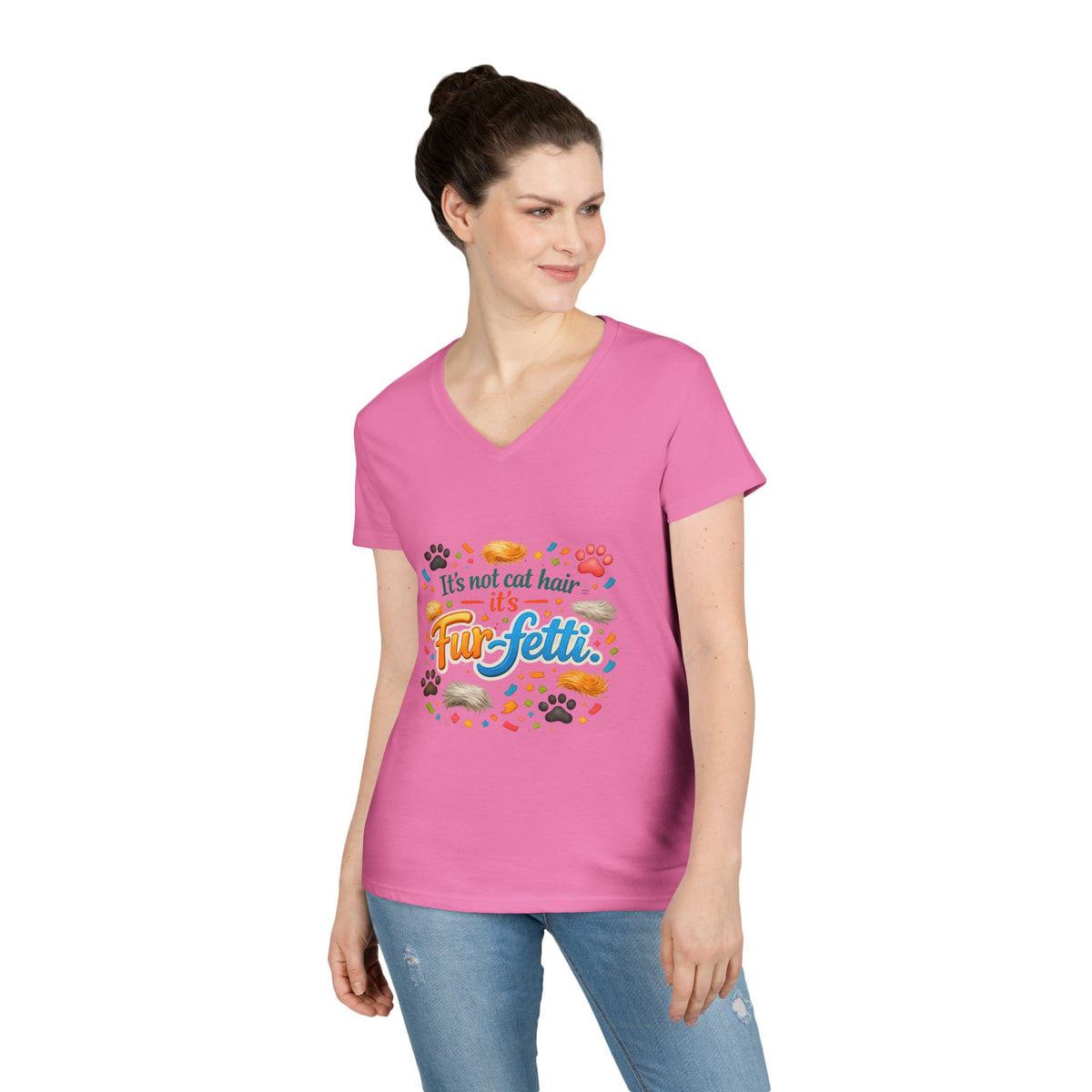 Fur-Fetti Cat Women's V-Neck Tee