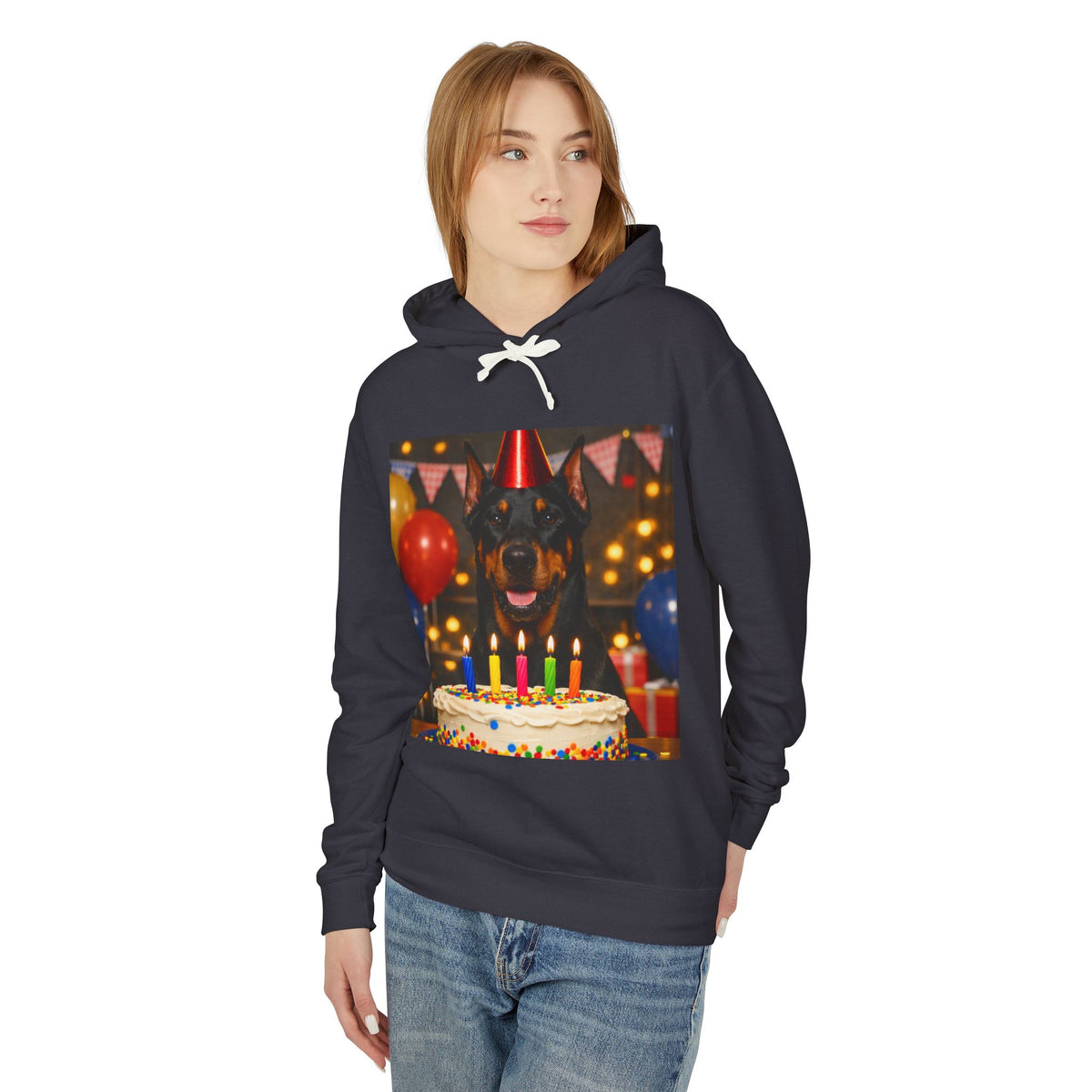 Birthday Buddy Doberman Unisex Lightweight Hoodie