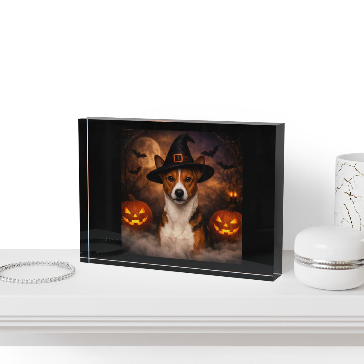 Witch Hat Pack Basenji Acrylic Photo Block