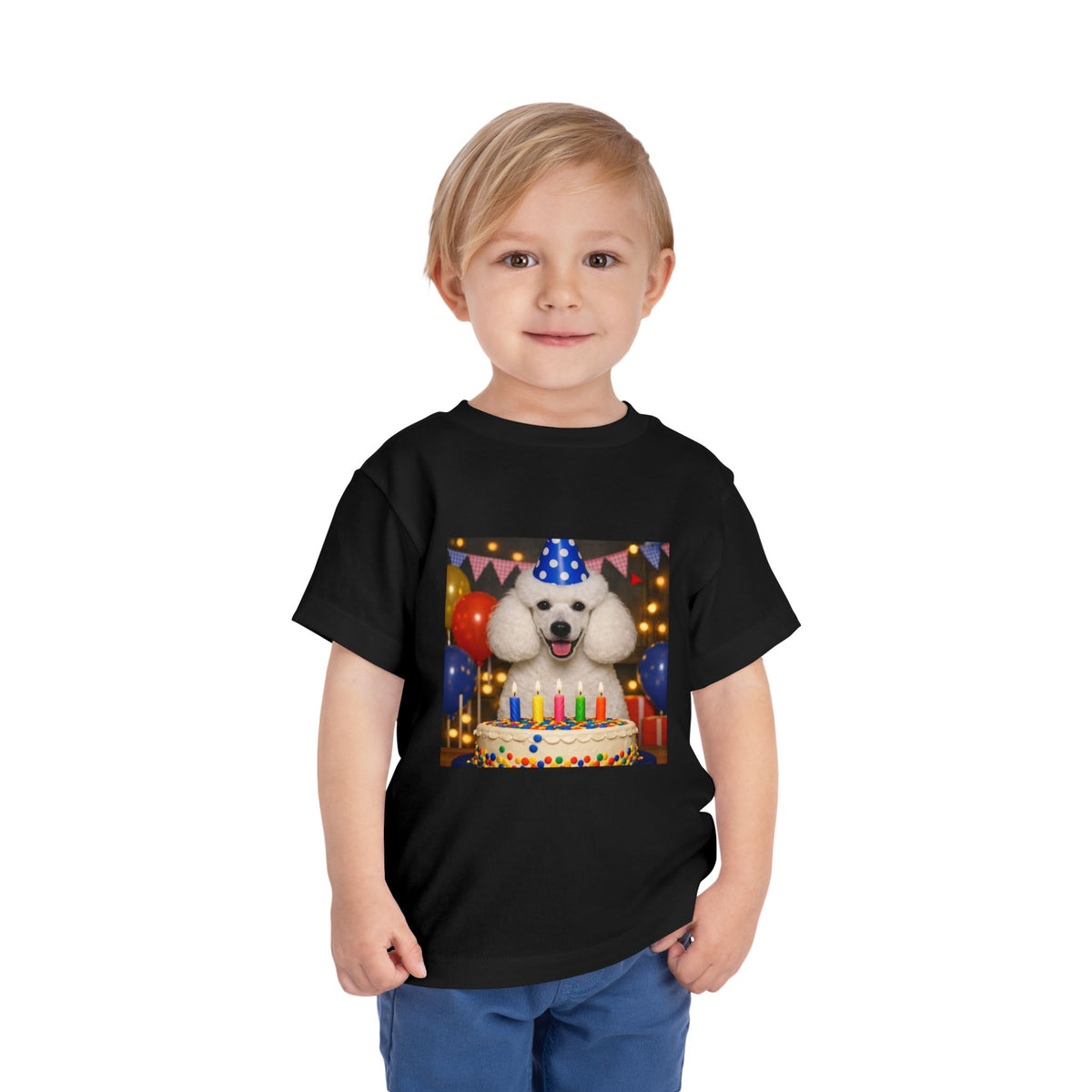 Birthday Buddy Poodle Toddler Unisex Short Sleeve Crewneck Tee