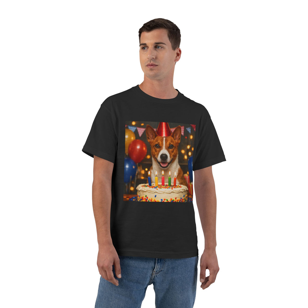 Birthday Buddy Basenji Men's Short-Sleeve Crewneck Tee