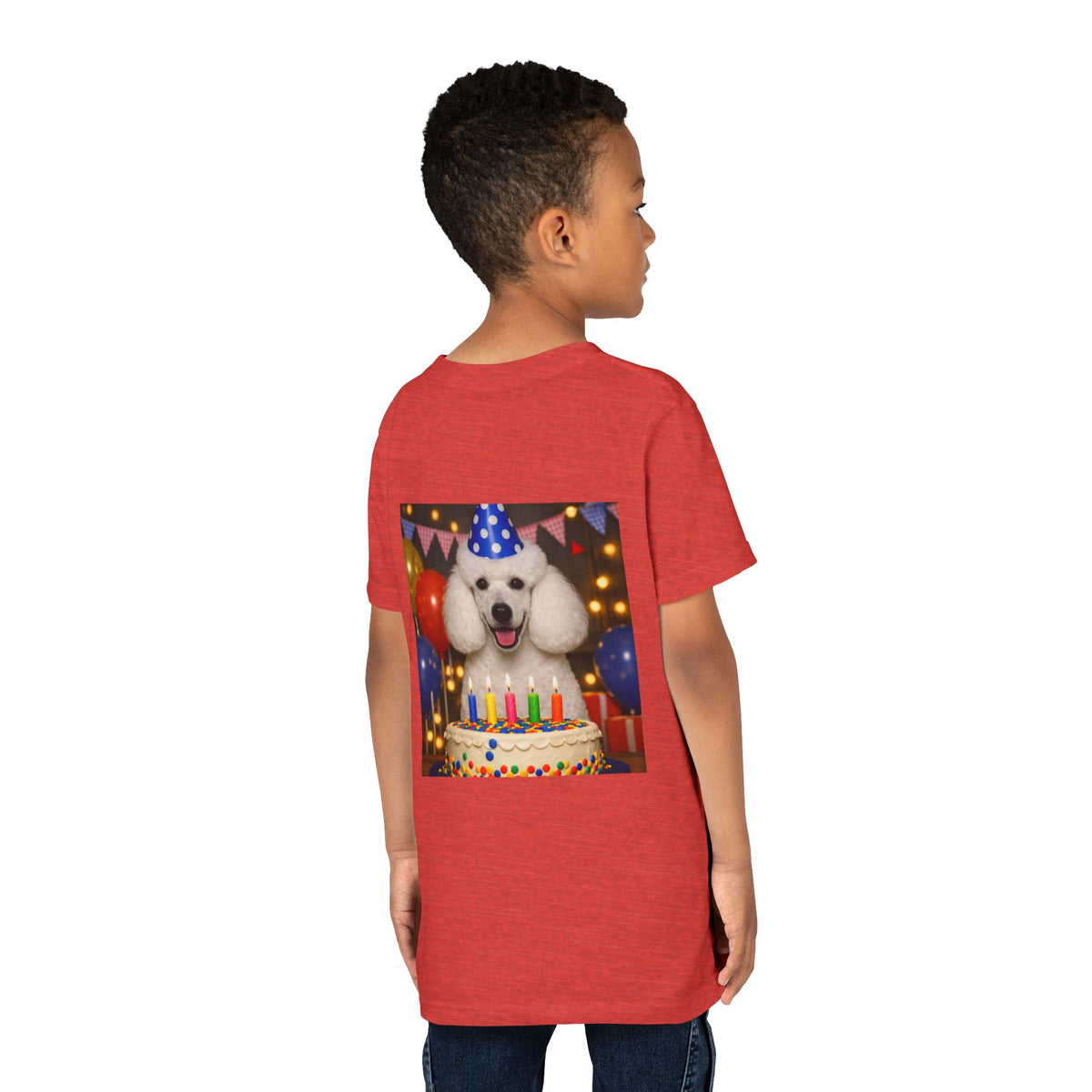 Birthday Buddy Poodle Youth Unisex Short Sleeve Crewneck Tee