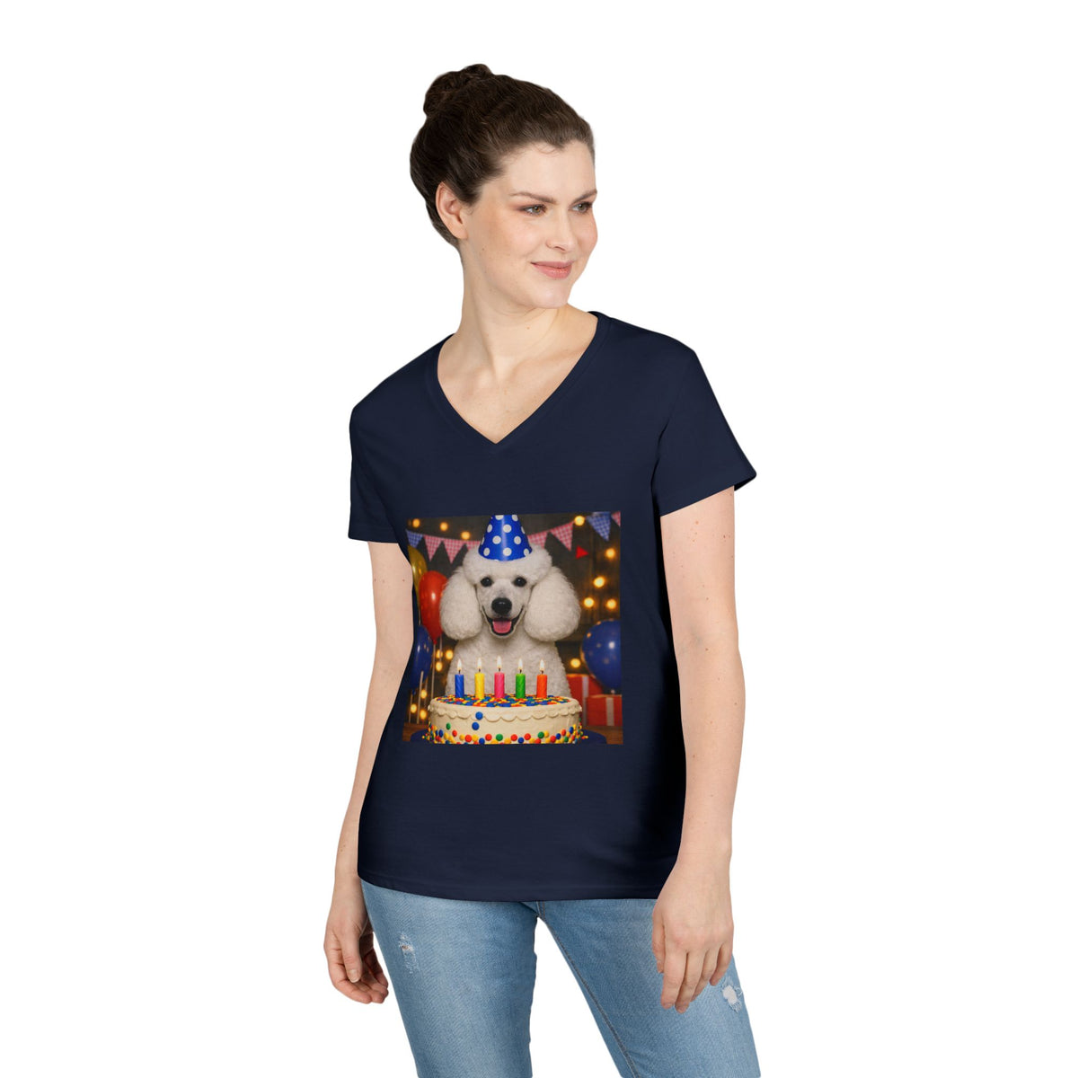Birthday Buddy Poodle Women's V-Neck Tee