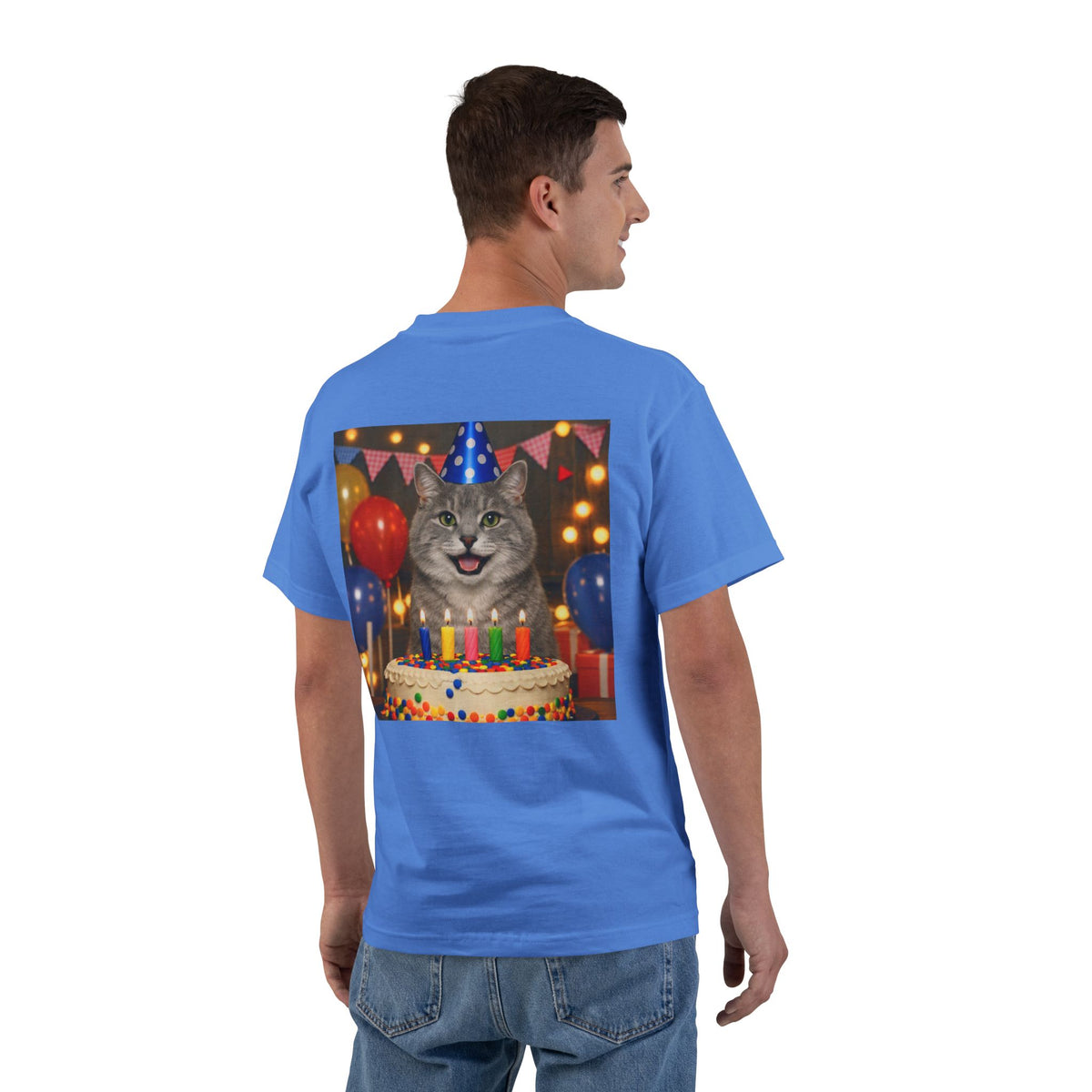 Birthday Buddy Cat Men's Short-Sleeve Crewneck Tee